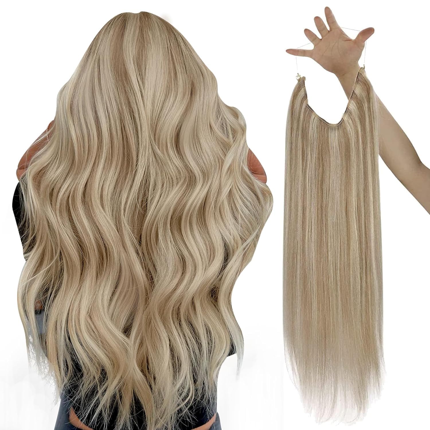Sunny Blonde Hair Extensions Real Human Hair Wire Hair Extensions Blonde Secret Hair Extensions Human Hair Fish Line Hair Extens