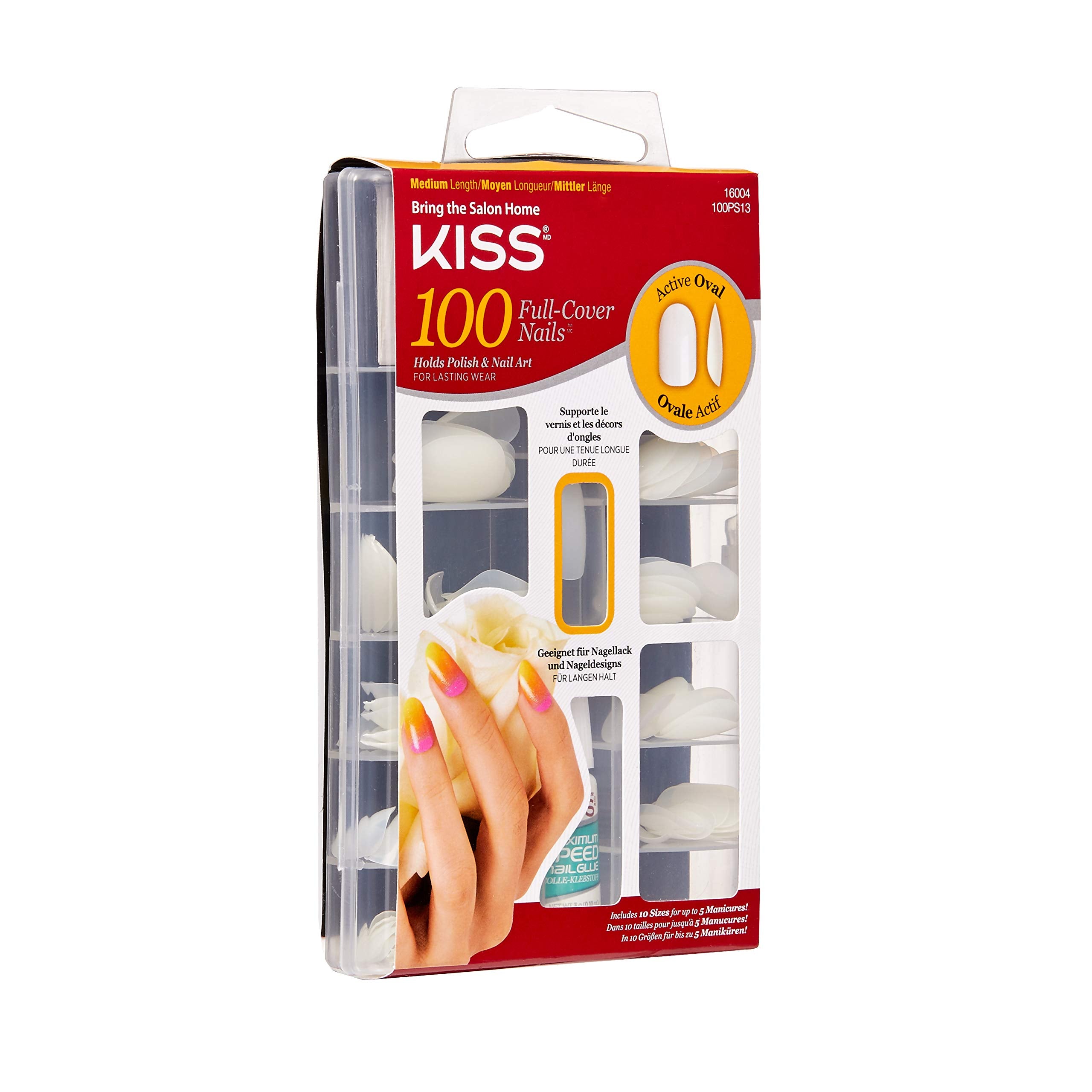 Kiss 100 Full Cover Nails Active Oval (Medium Length) (3 Pack)