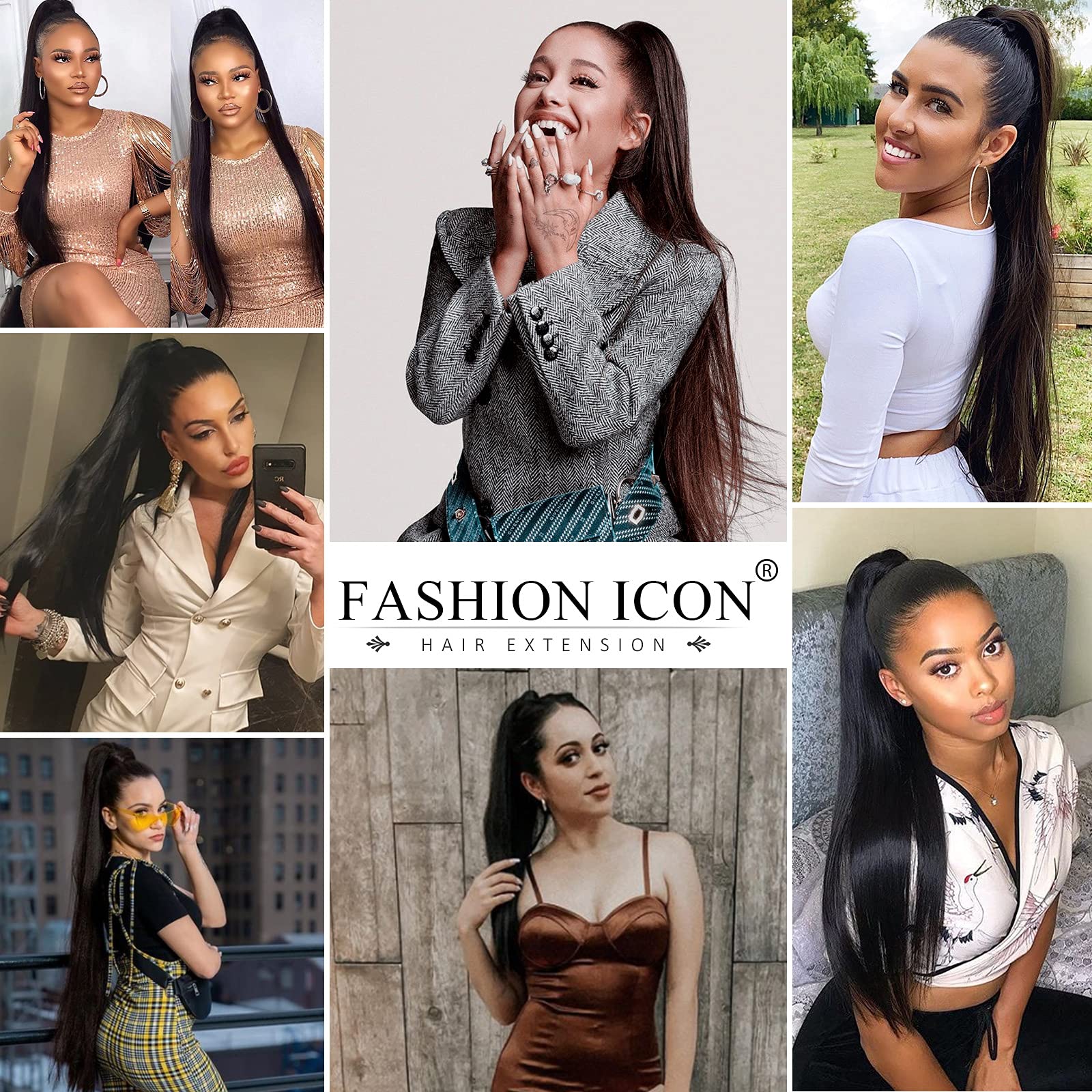 Fashion Icon Dark Brown Ponytail Extensions Straight Drawstring Ponytail Extension Long 24Inch Straight Clip In Hair Extensions