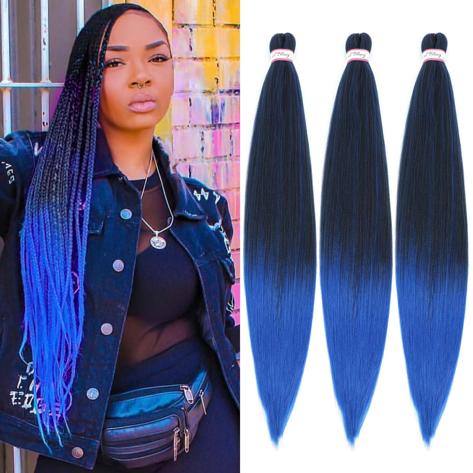 Col Bling Braiding Hair Pre Stretched 28 Inch 3 Packs Braiding Hair Yaki Texture Prestretched Crochet Hair Braids 1B/Blue