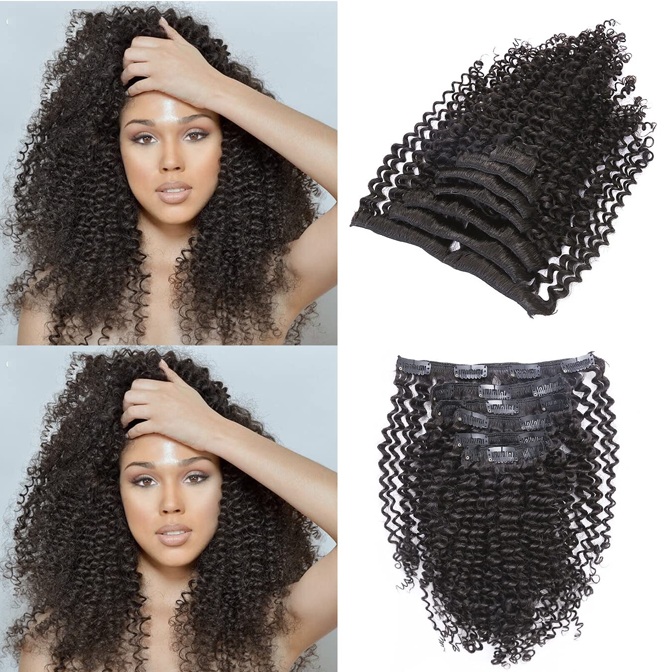 Loxxy Kinky Curly Clip in Human Hair Extensions 3B 3C Kinky Clip ins For Black Women Nutural Color 8A Double Wefts Real Remy Bal