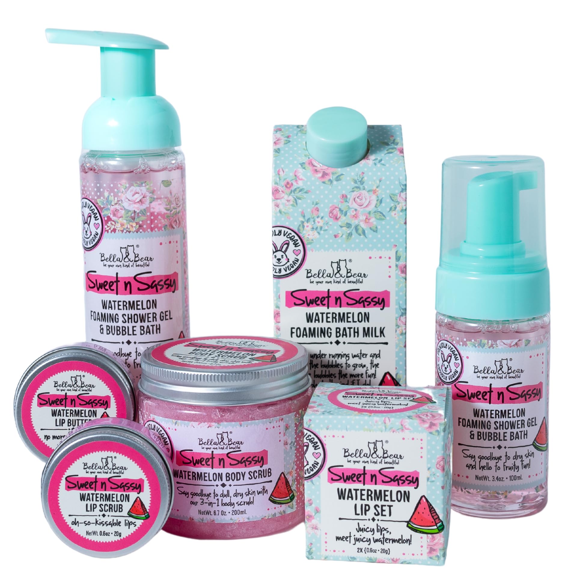Bella & Bear Sweet 'N' Sassy Watermelon Foaming Shower Gel & Bubble Bath With Pump, Travel Size
