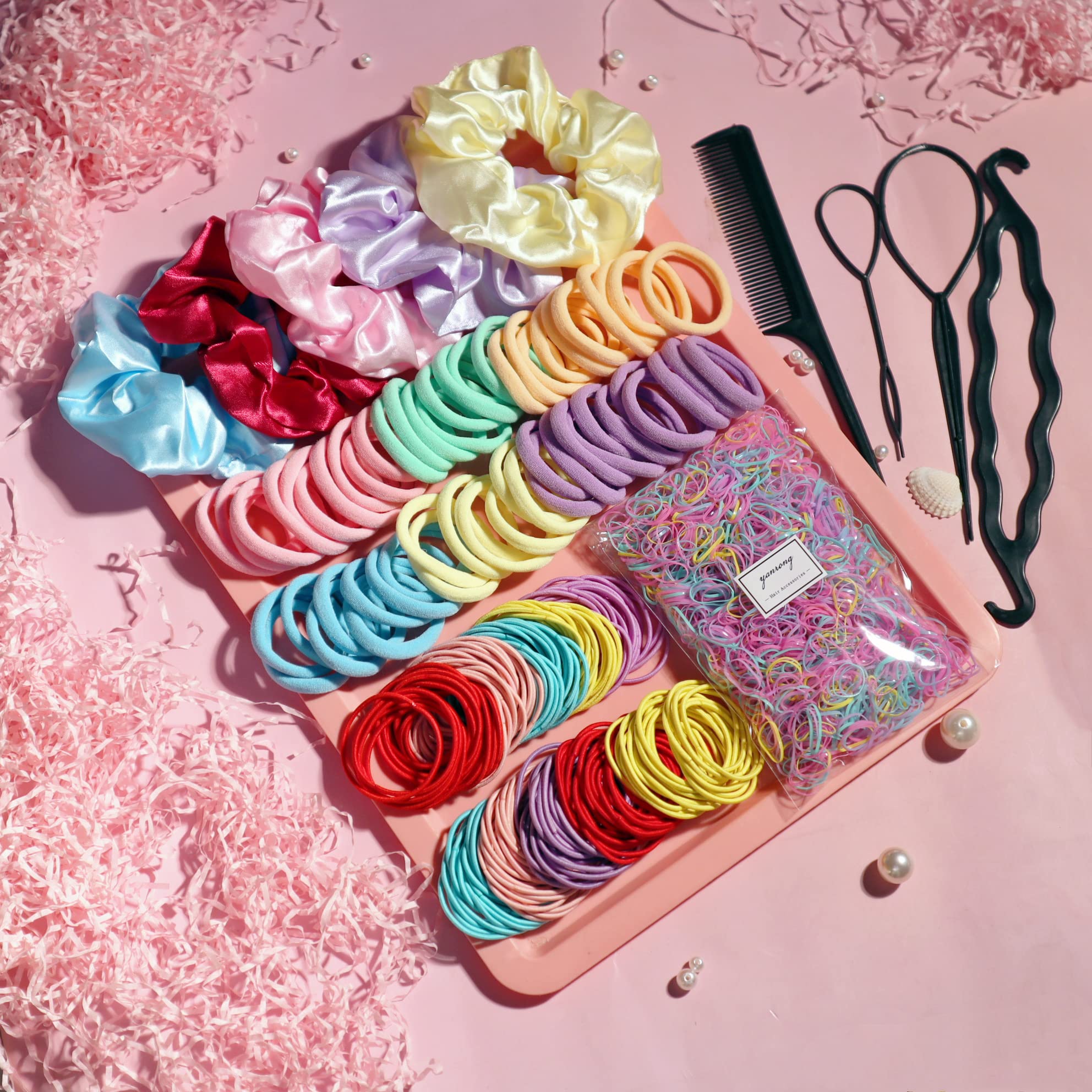 YANRONG 1159PCS Hair Accessories for Woman Set Seamless Ponytail Holders Variety Hair Scrunchies Hair Bands Scrunchy Hair Ties F