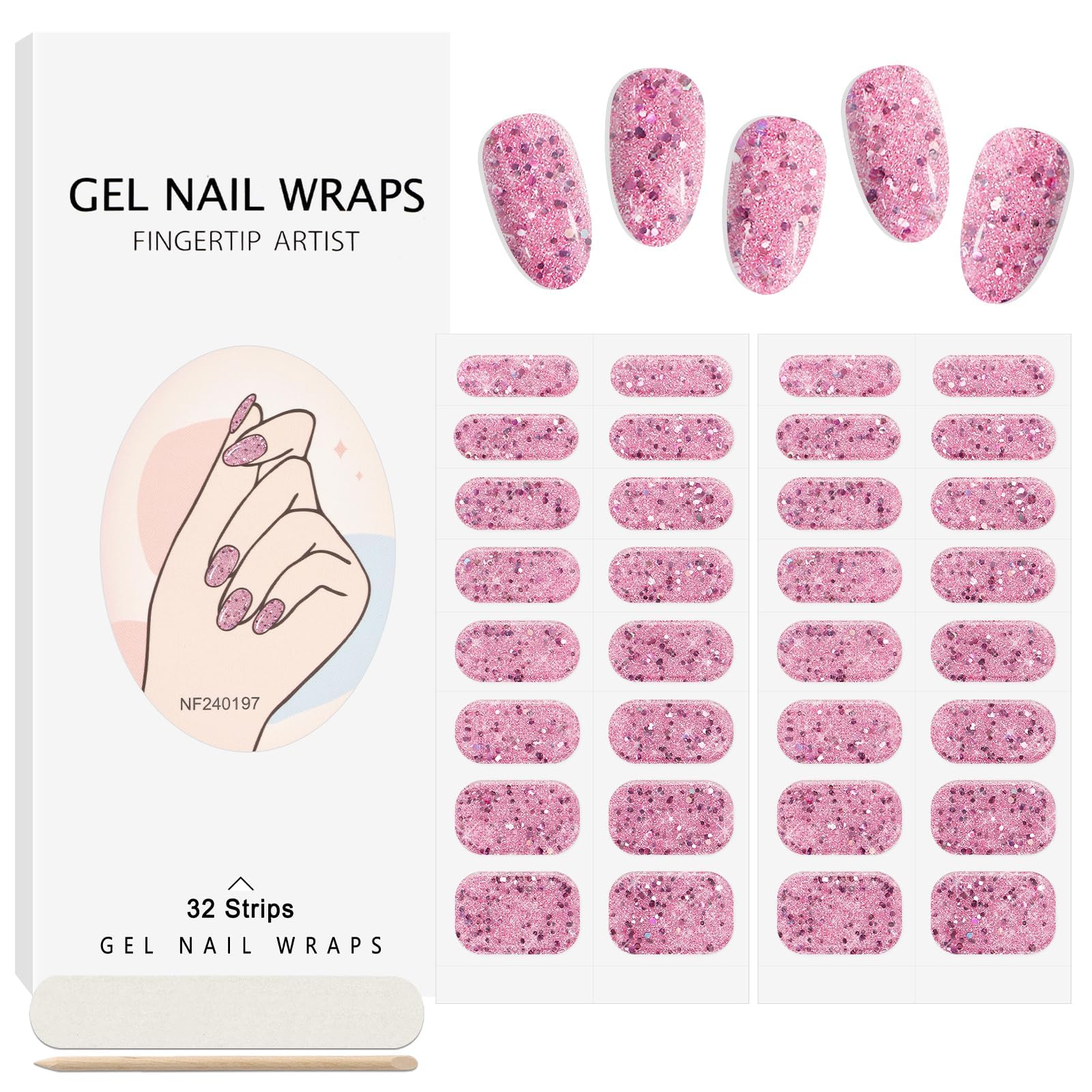 32PCS Semi Cured Gel Nail Strips, EBANKU Valentine Gel Nail Stickers Real Nail Polish Strips Full Nail Art Wraps Long-Lasting Ge