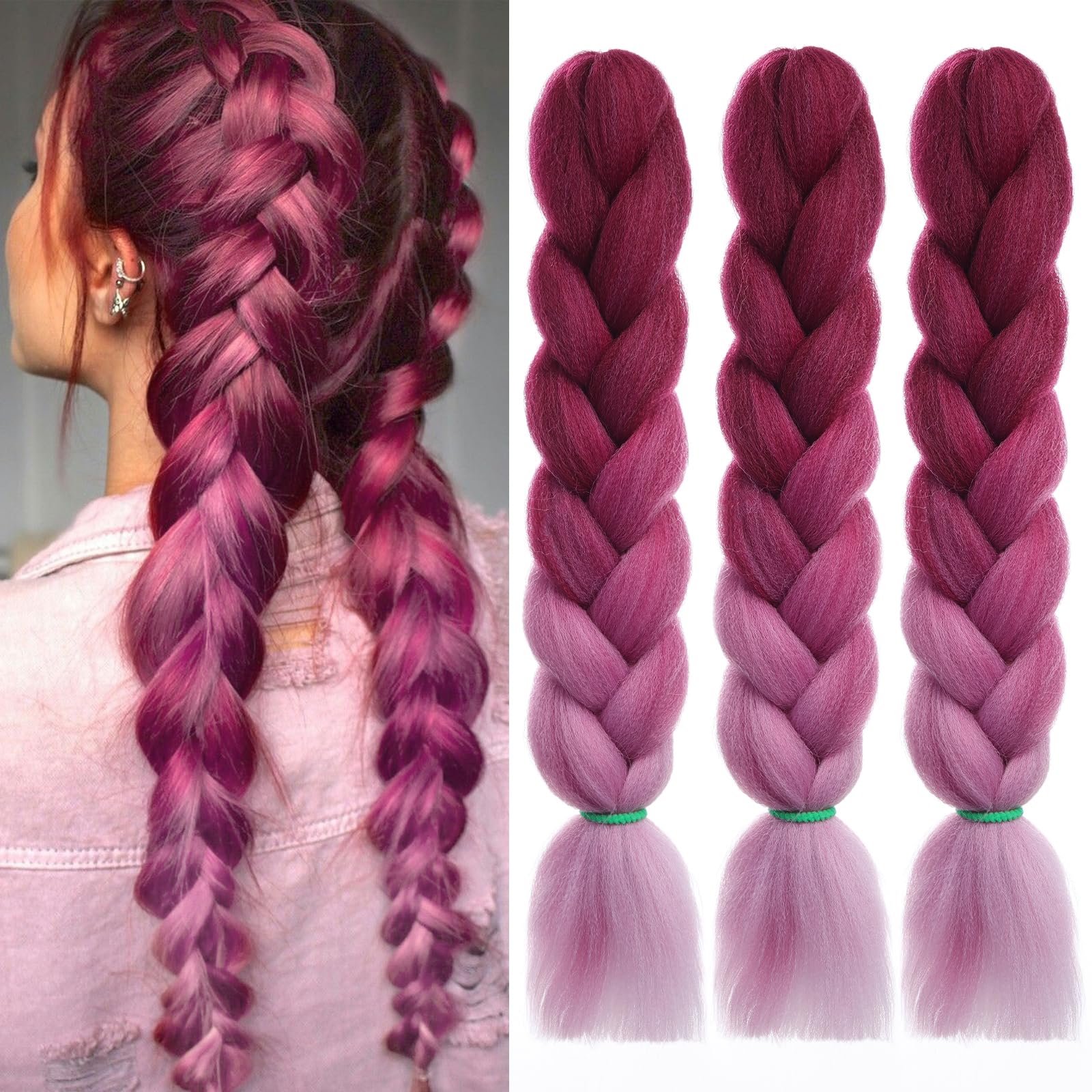 EMMOR Jumbo Braiding Hair Extensions 24 Inch High Temperature Synthetic Fiber 3 pcs Box Braids Braiding Hair Twist Crochet Braid