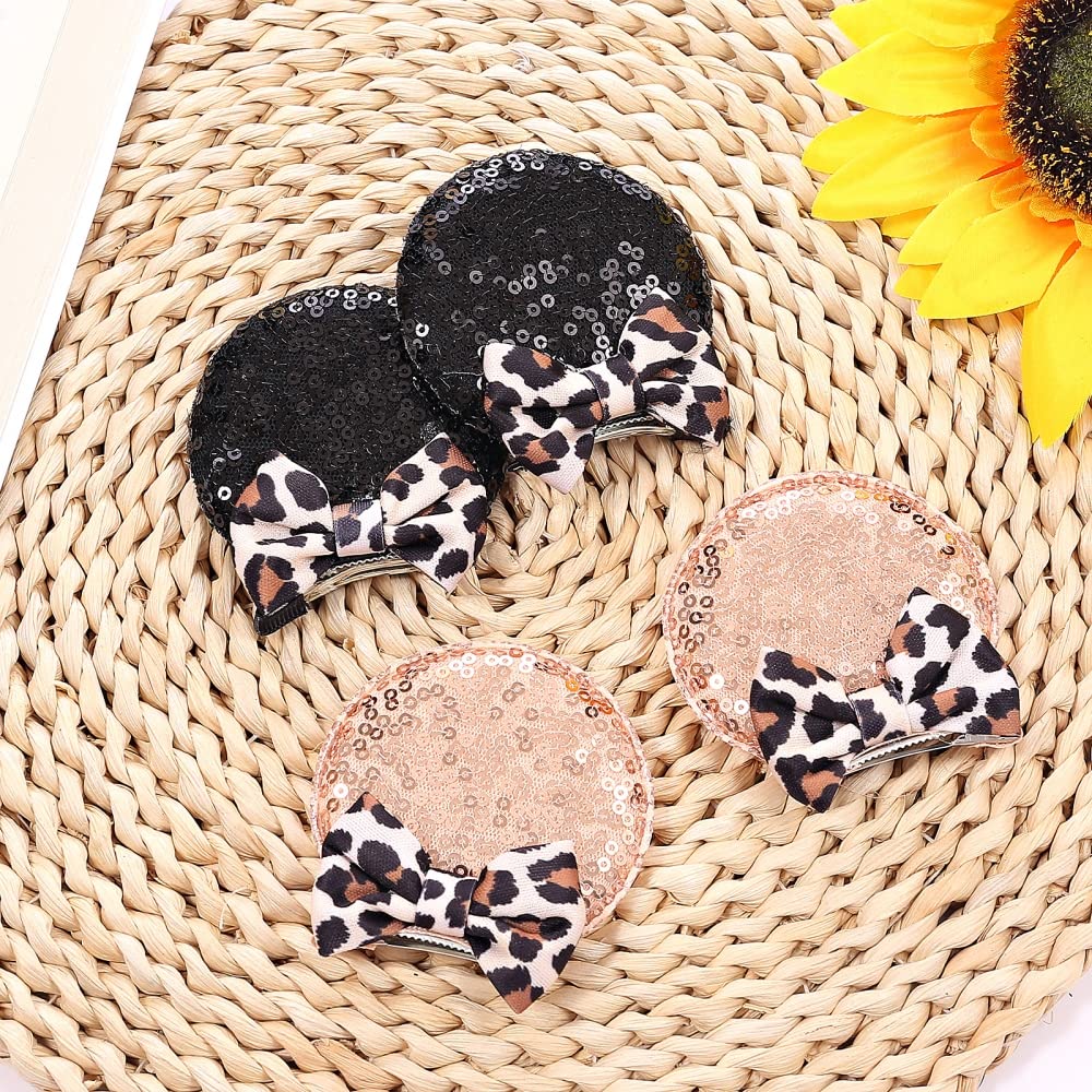 Jiahang Cheetah Bow Mouse Ear Clips For Theme Birthday Party, Baby Girls' Leopard Print Hair Barrettes Hair Accessories For Todd