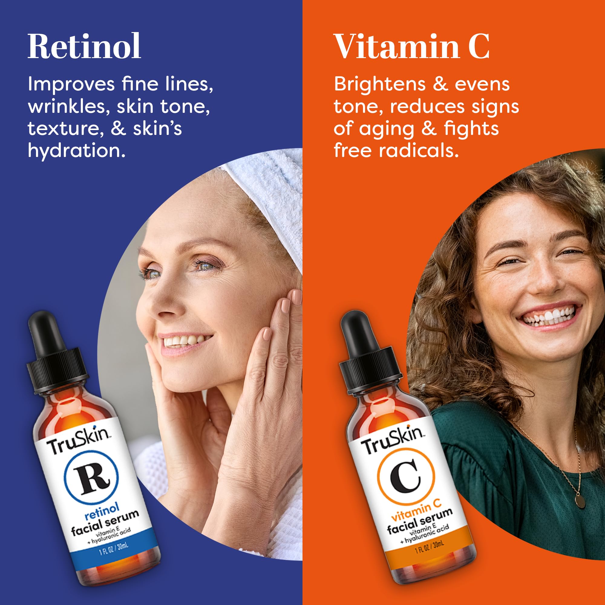 TruSkin Face Serum Duo - Retinol Serum for Face & Vitamin C Serum - Anti Aging Skin Care Set for Women - Skin Care for Bright, S