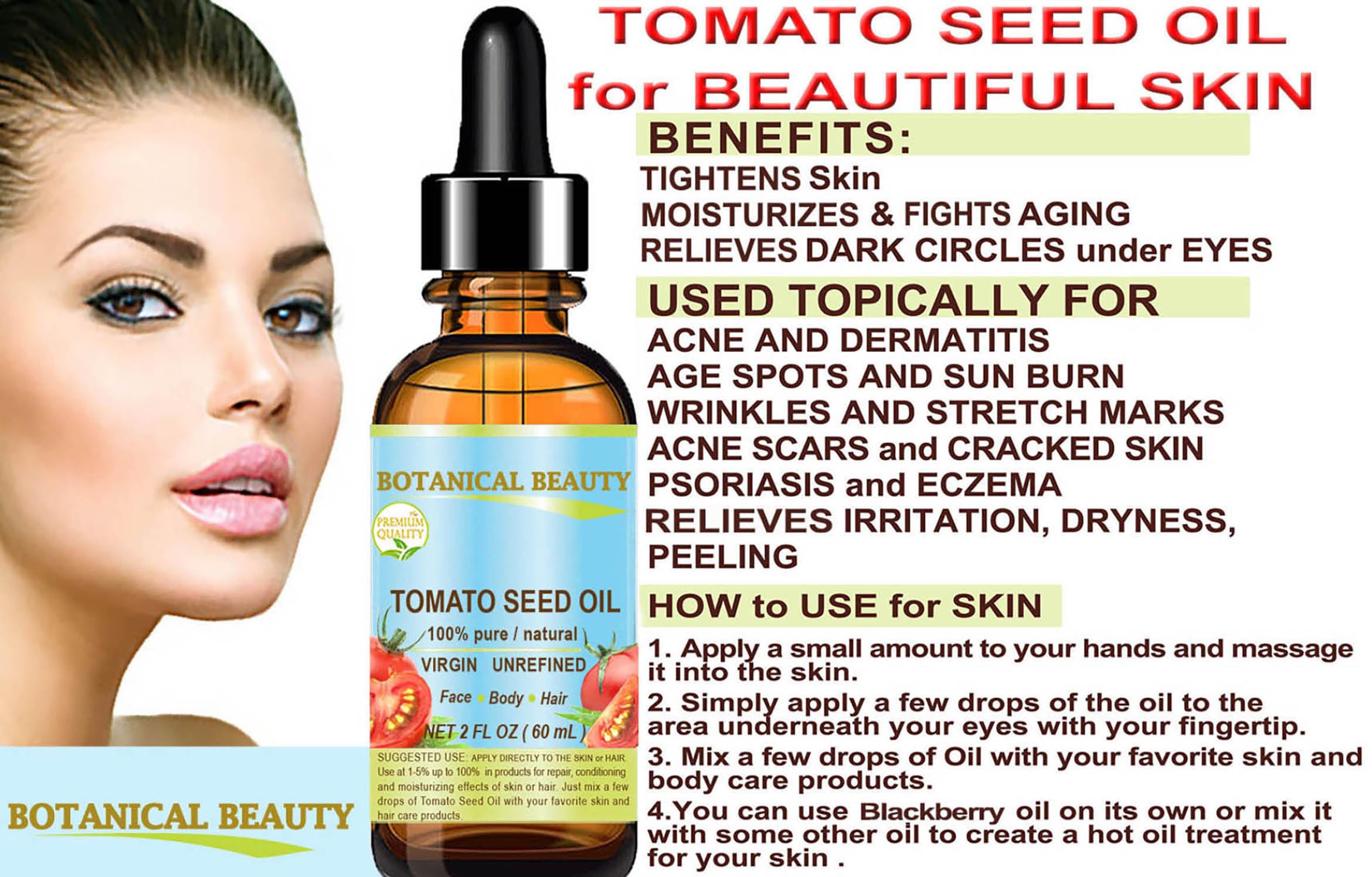 TOMATO SEED OIL 100% Pure Natural Virgin Unrefined Cold-pressed Carrier Oil 0.5 Fl oz 15 ml For Face, Skin, Body, Hair, Lip, Nai
