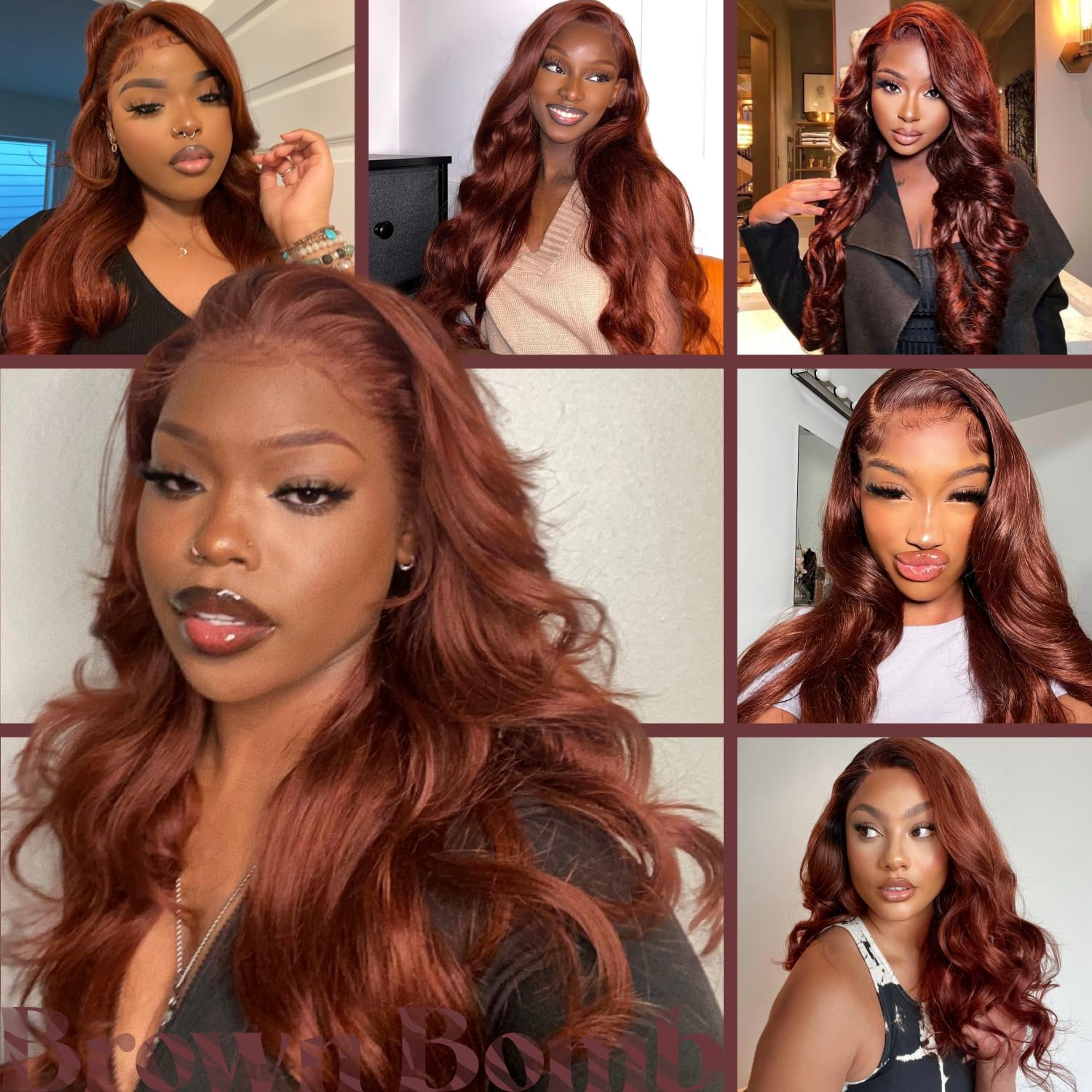 BrownBomb Reddish Brown Lace Front Wigs Natural Hair Luster, Reddish Brown Wig Body Wave Lace Front Wig Pre Plucked Glueless Lac