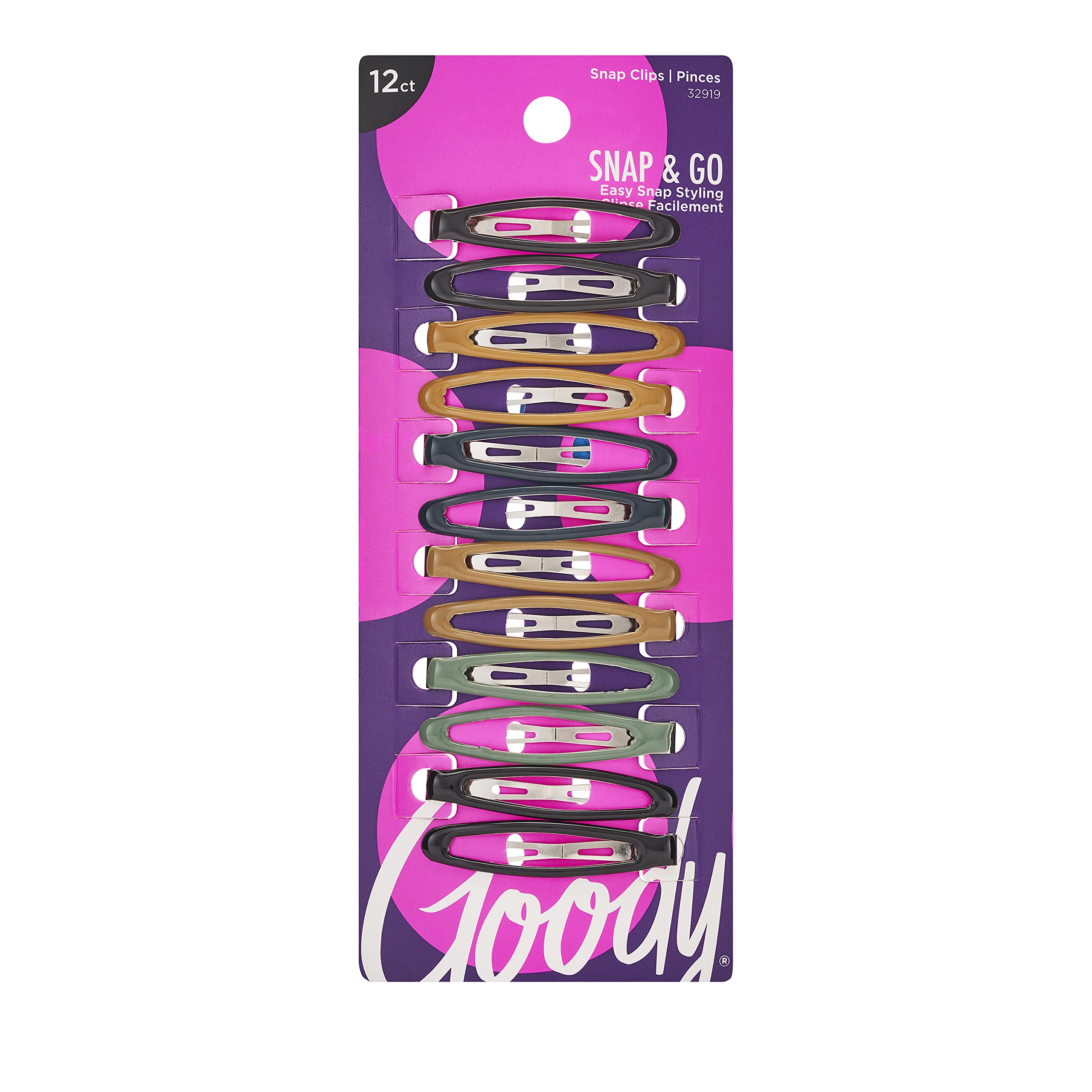 Goody Epoxy Contour Hair Snap Clips - 12 Count, Assorted Colors - Just Snap Into Place - Suitable For All Hair Types - Pain-Free