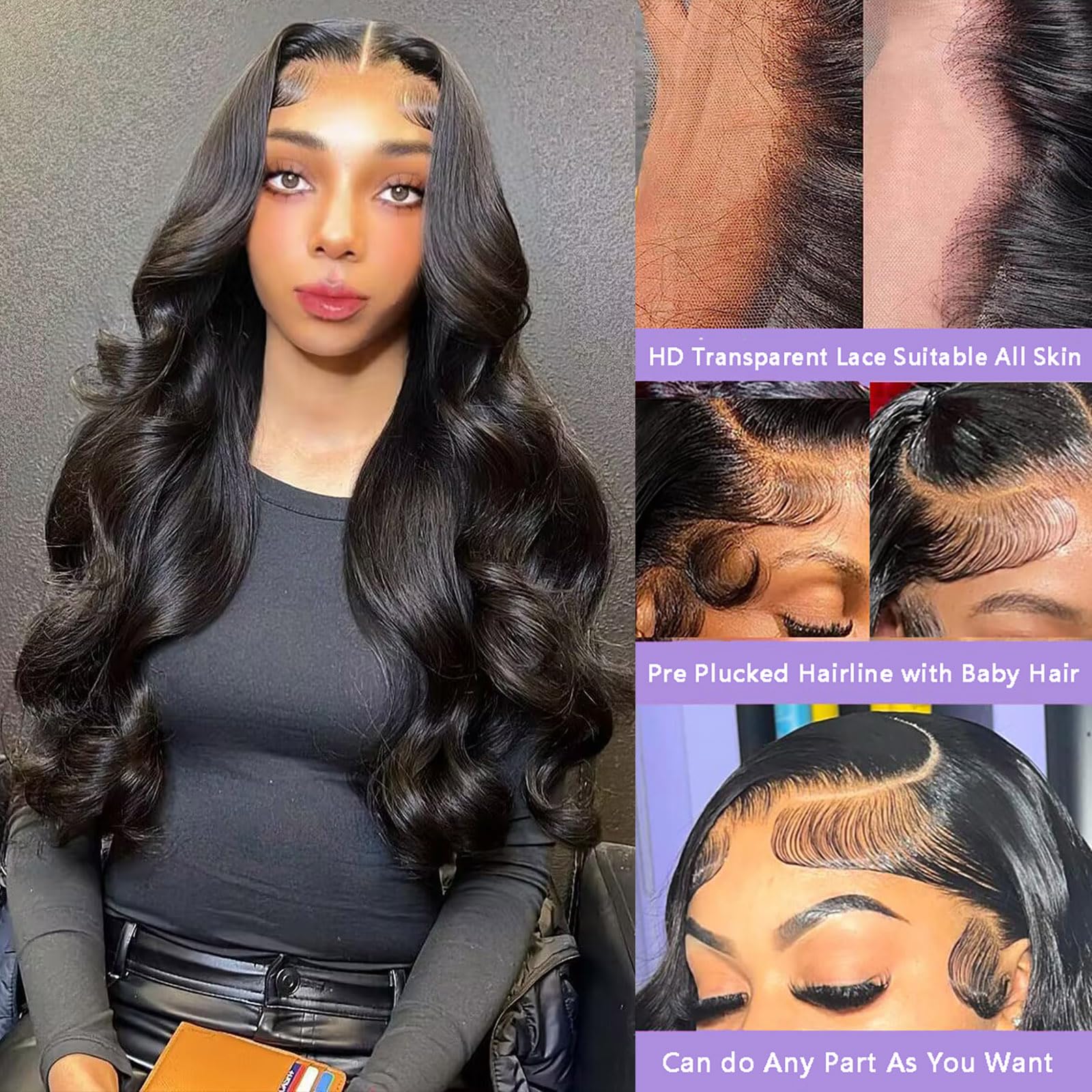 Body Wave Lace Front Wigs Human Hair Pre Plucked Glueless Human Hair Wig For Black Women 180% Density 13X4 Hd Transparent Lace F