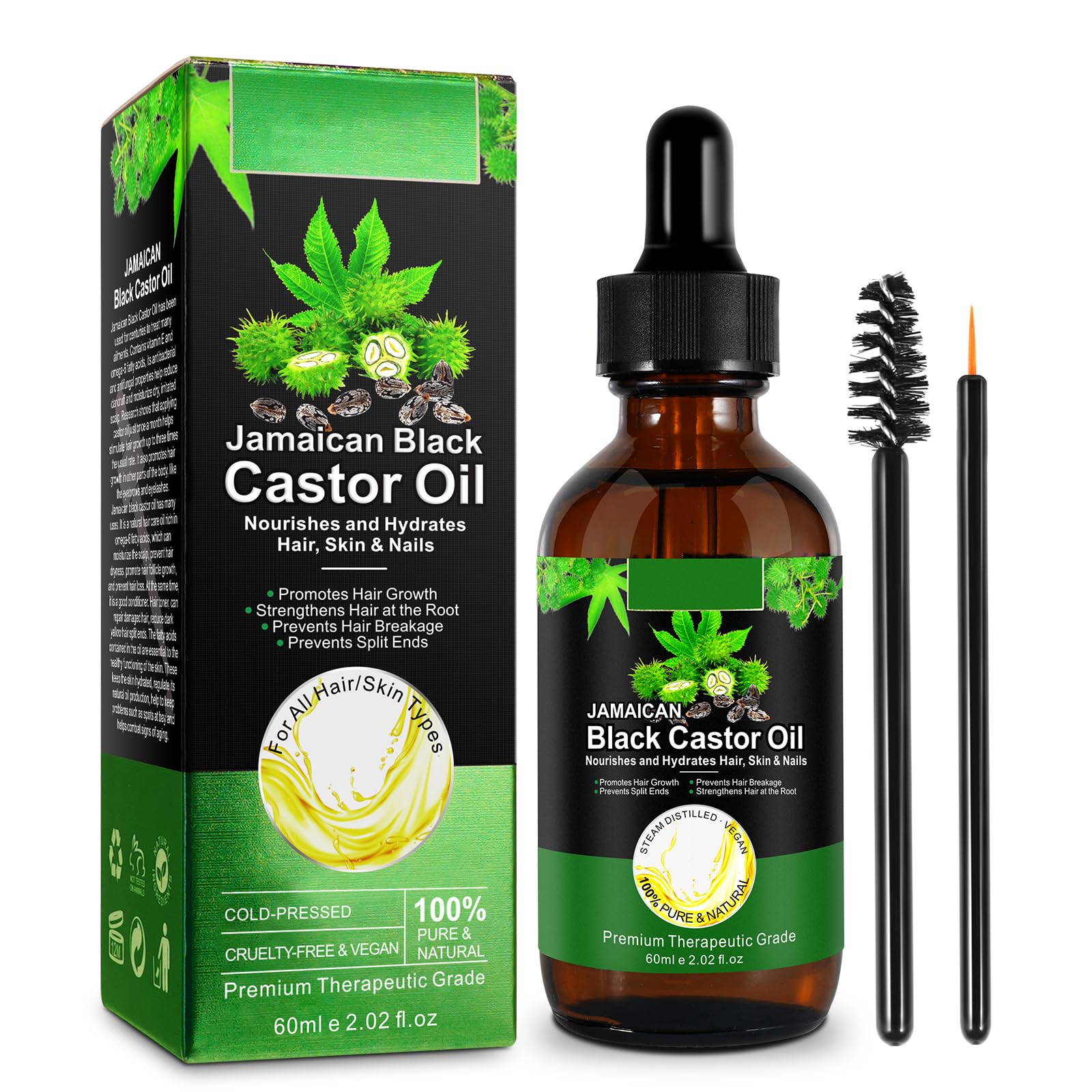 NIFEISHI Organic Castor Oil Cold Pressed Unrefined Glass Bottle, Jamaican Black Castor Oil for Hair Growth, Skin Care, Eyelashes