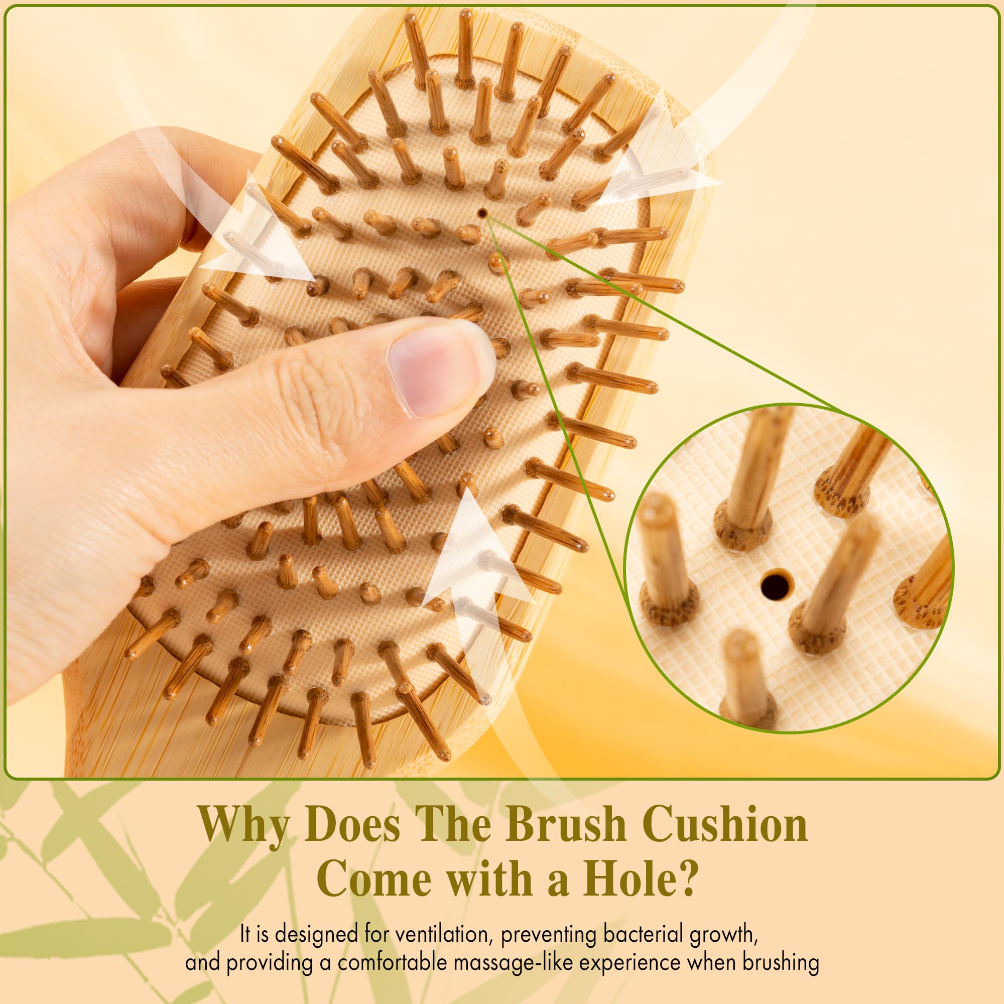 BFWood Bamboo Paddle Hairbrush - Massaging Scalp Brush, 1 Count, Wood Material, Pin Bristle Color