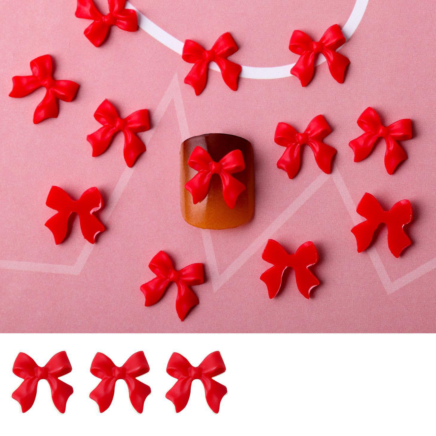 100Pcs Bow Nail Charms 3D Red Bow-Knot Nail Art Charms Cute Resin Bowknots Charms Valentine'S Day Nail Art Supplies Kawaii Red B