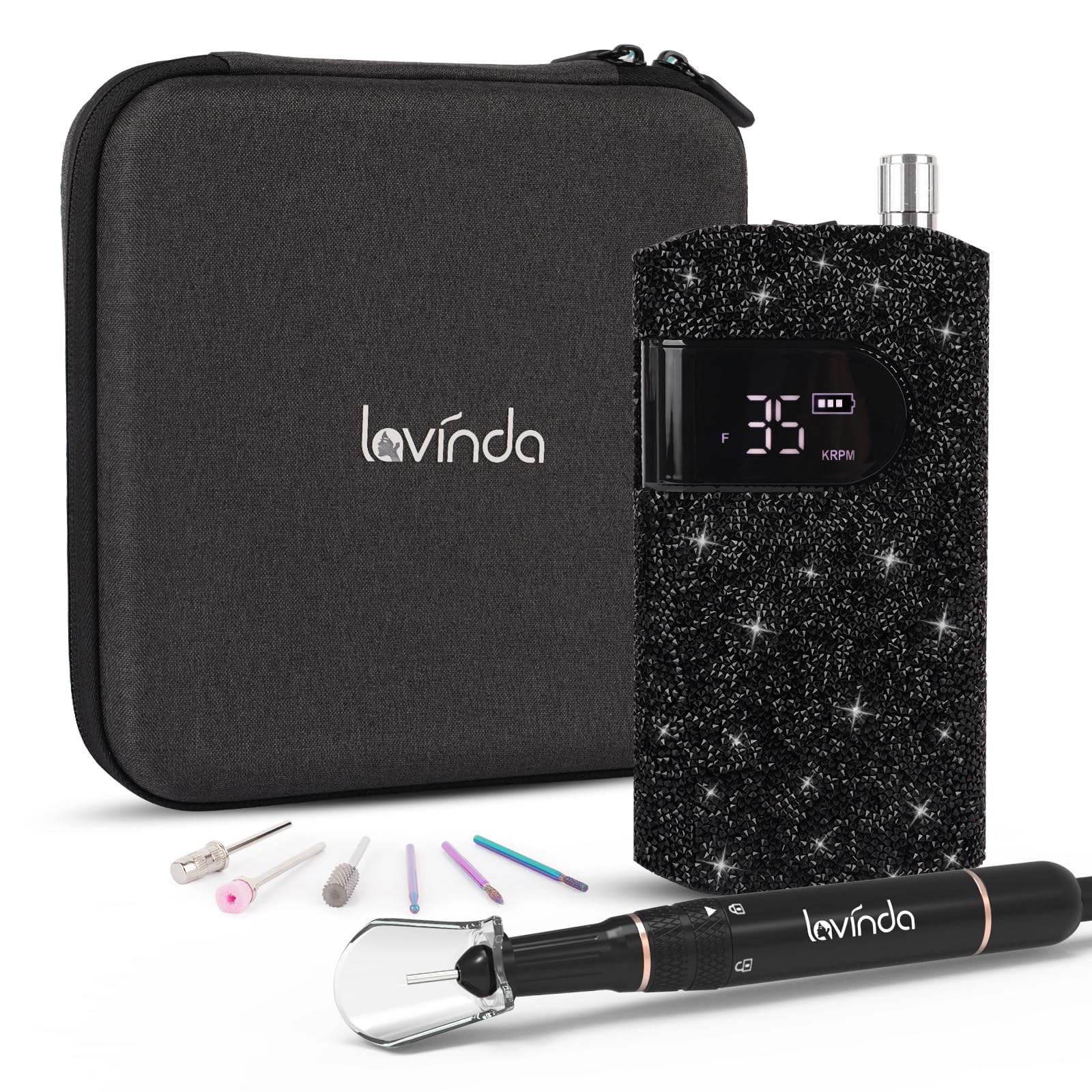 Lavinda Professional Nail Drill Machine, Electric Nail Drill Kit for Acrylic Gel Nails, 35000RPM Cordless Portable Nail Drill wi