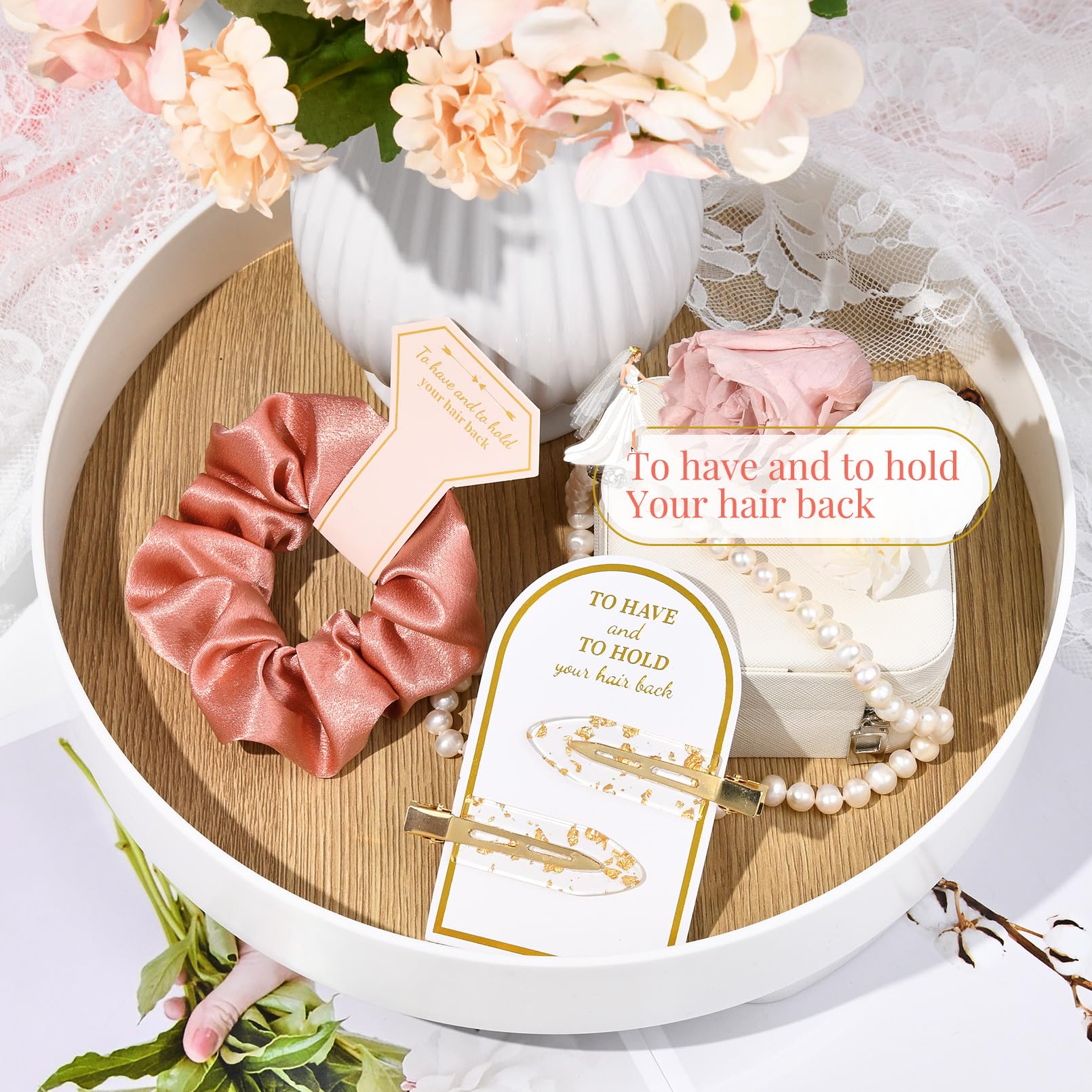 Aileam 12 Pcs Bridesmaid Proposal Gifts, Gold Glitter Hair Clips And Silk Satin Scrunchies, Bridal Shower Favors For Women Girls