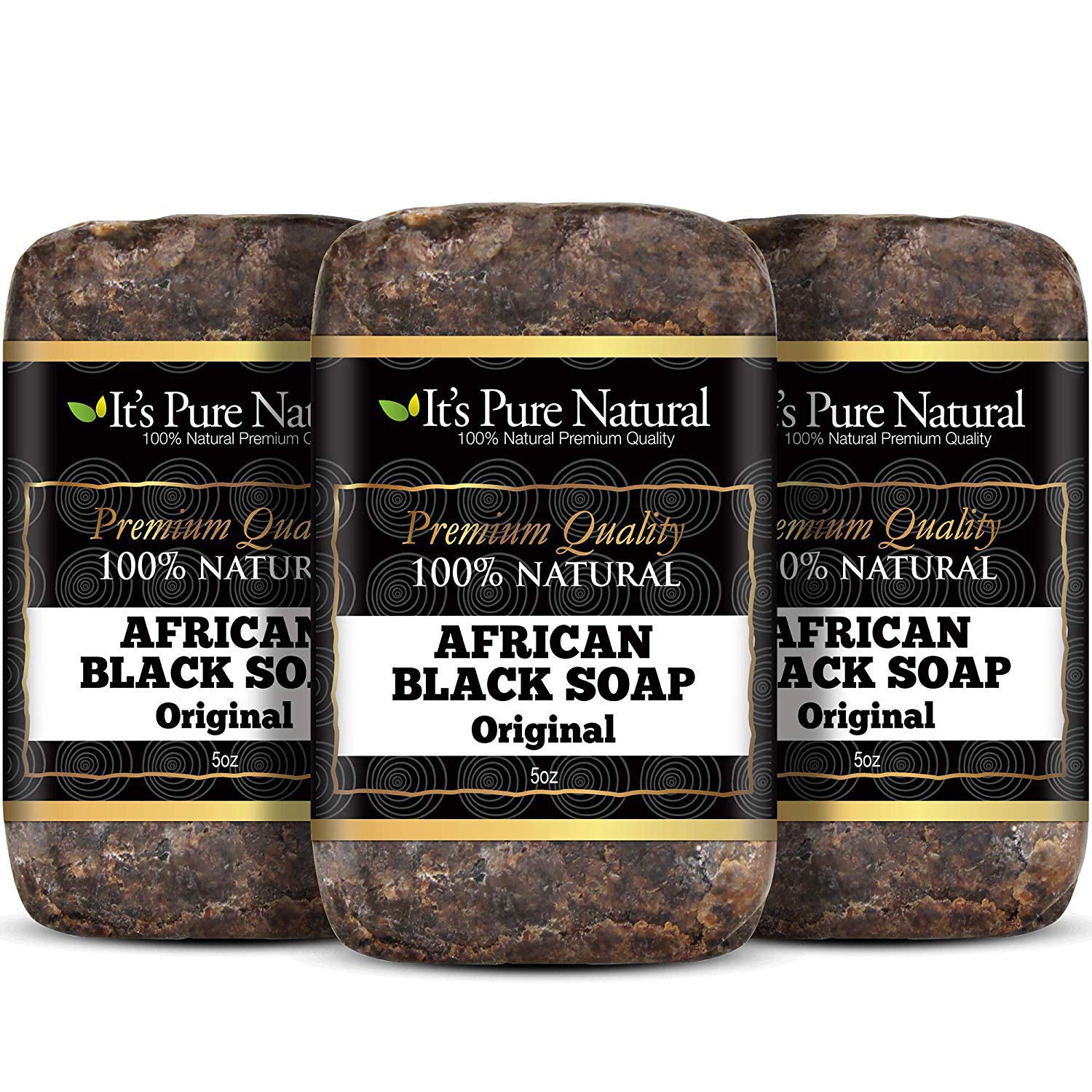 It's Pure Natural African Black Soap Bars Original (Pack of 3) Organic Raw Soap for Face & Body, Acne Treatment & Dark Spot Remo