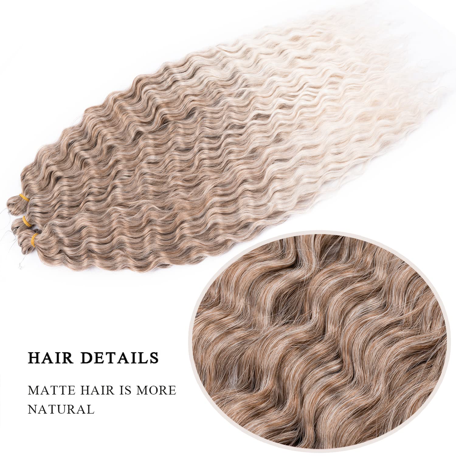 MAYSA Brown Curly Braiding Crochet Hair Extensions Synthetic Ocean Wave Crochet Hair 22inch 6Packs Ombre Crochet Hair Extension