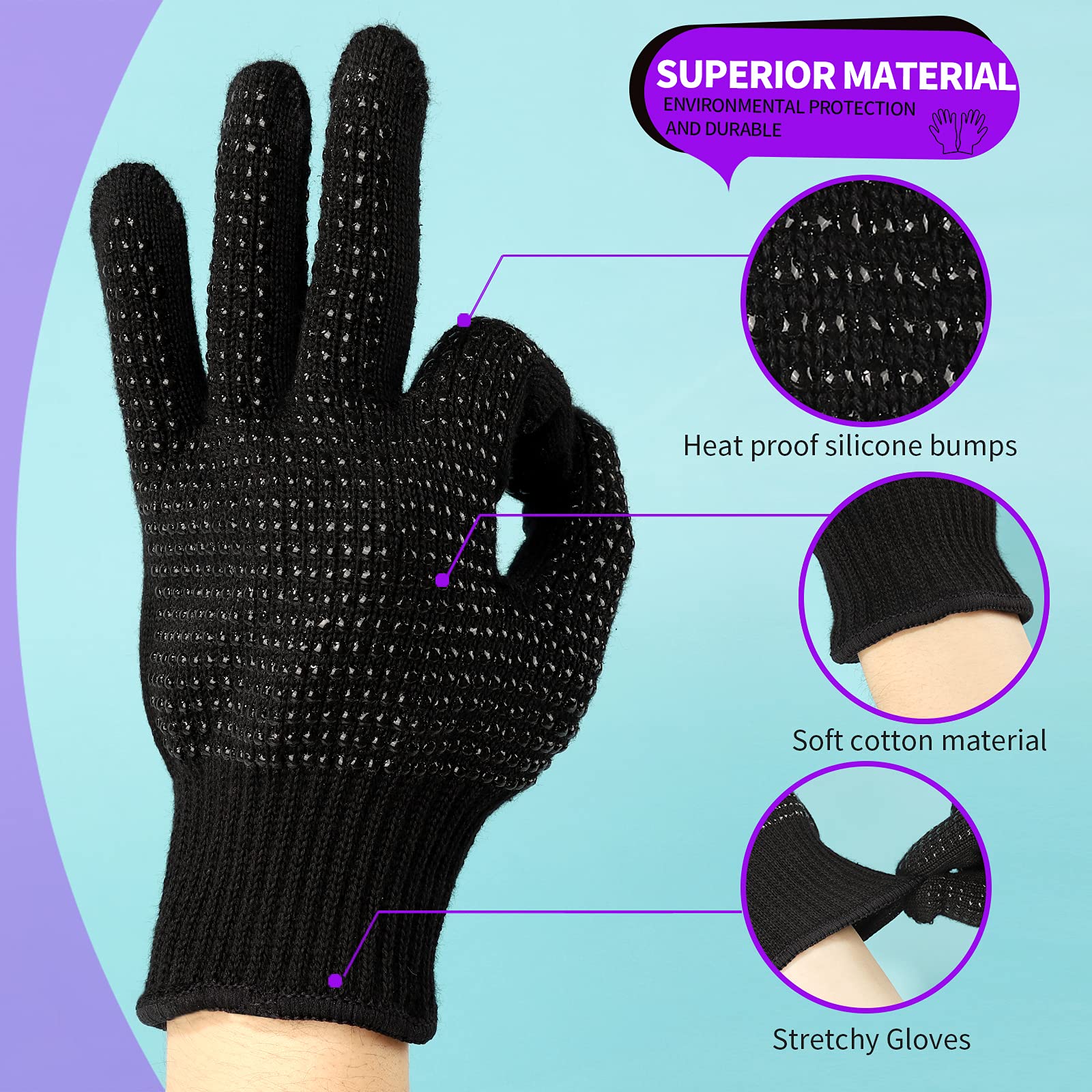Teenitor Heat Resistant Glove With Silicone Bumps For Hair Iron Tool, Professional Heat Gloves For Heat Press, Heat Protectant G