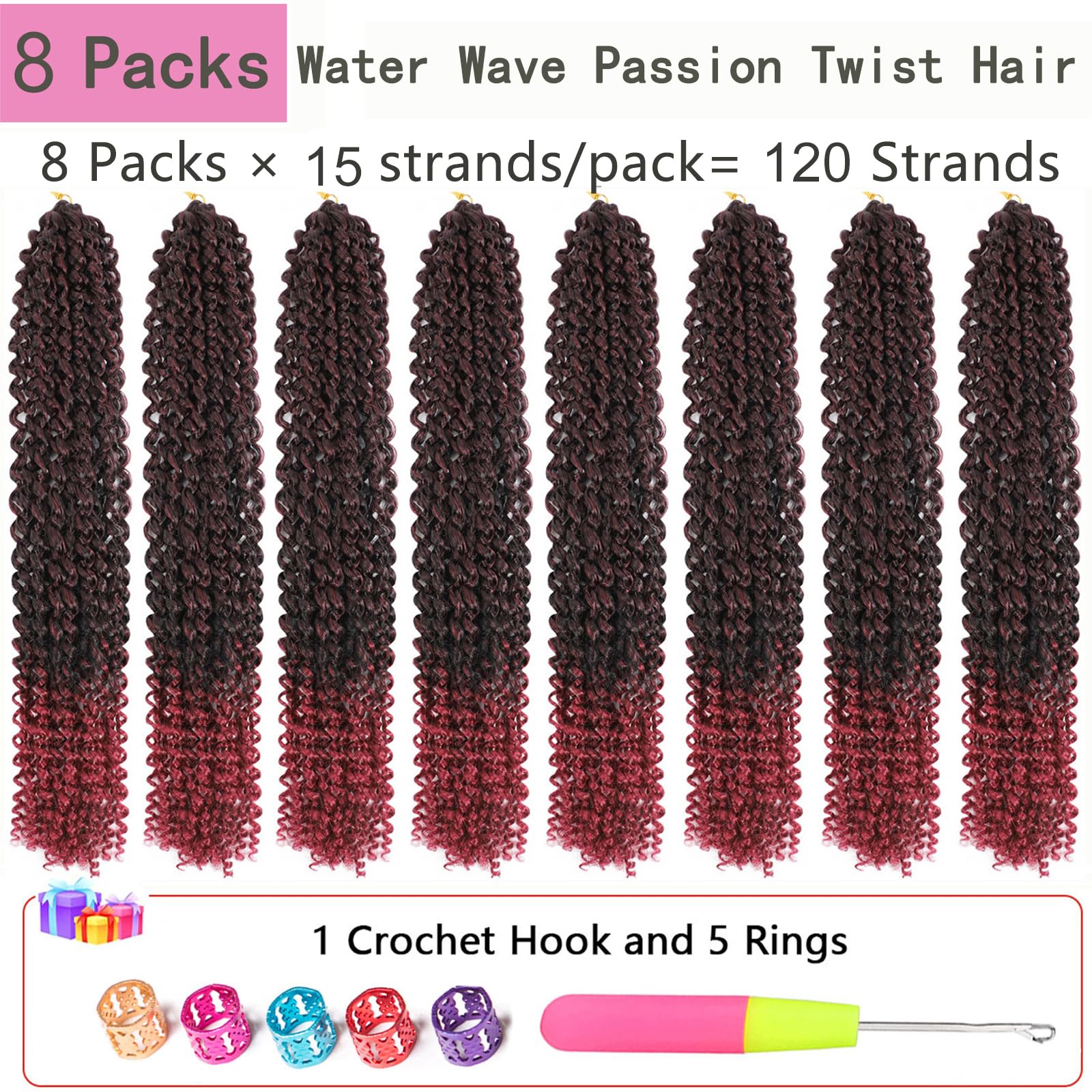 Passion Twist Hair Burgundy Red 18 Inch 8 Packs Passion Twist Crochet Hair Water Wave Braiding Hair Long Spring Twist Hair Croch