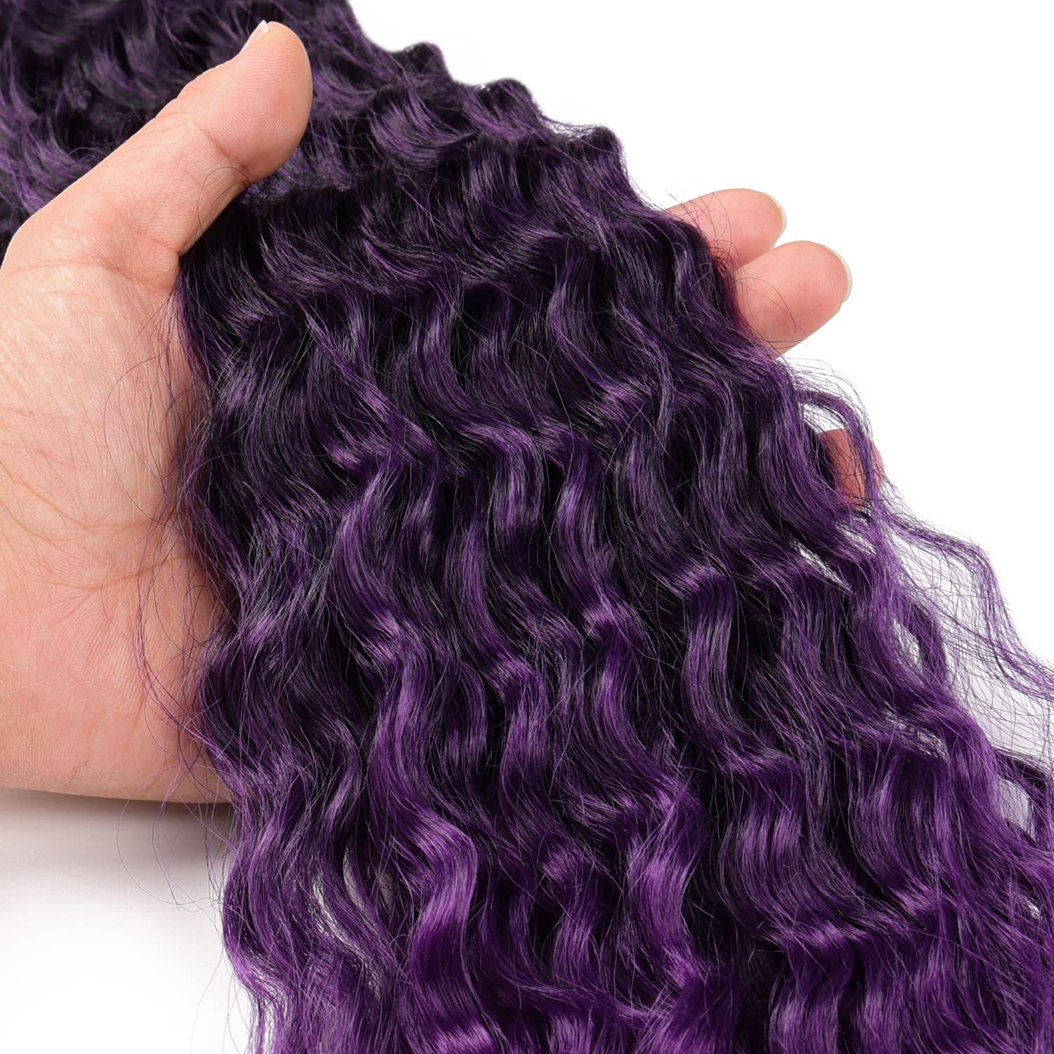 MAYSA Purple Ocean Wave Crochet Hair 22inch Black Mix Purple Ombre Deep Wave Crochet Hair 6Packs Synthetic Curly Crochet Hair #1