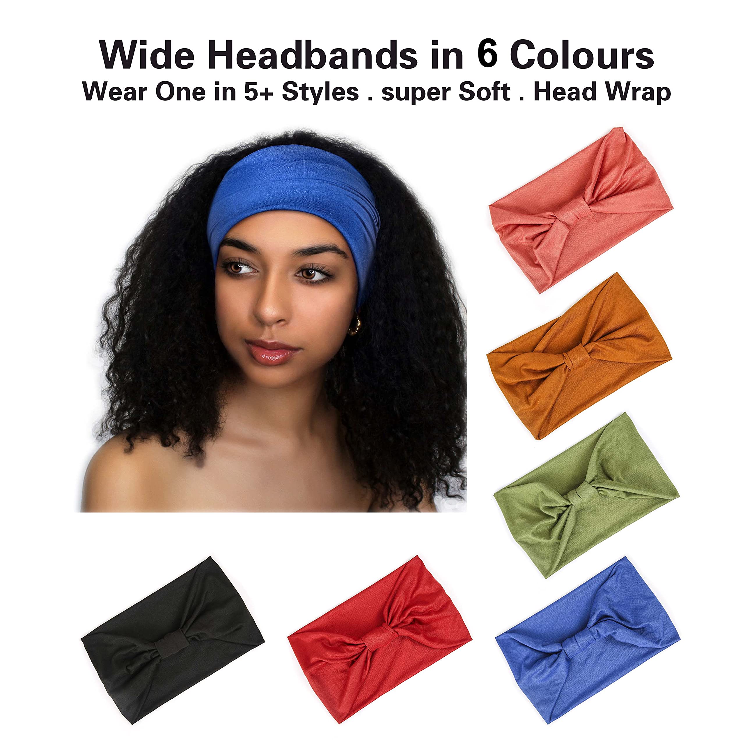 GILI 6 Pack Wide Headbands for Women Non Slip Soft Elastic Hair Bands Yoga Running Sports Workout Gym Head Wraps, Knotted Cotton