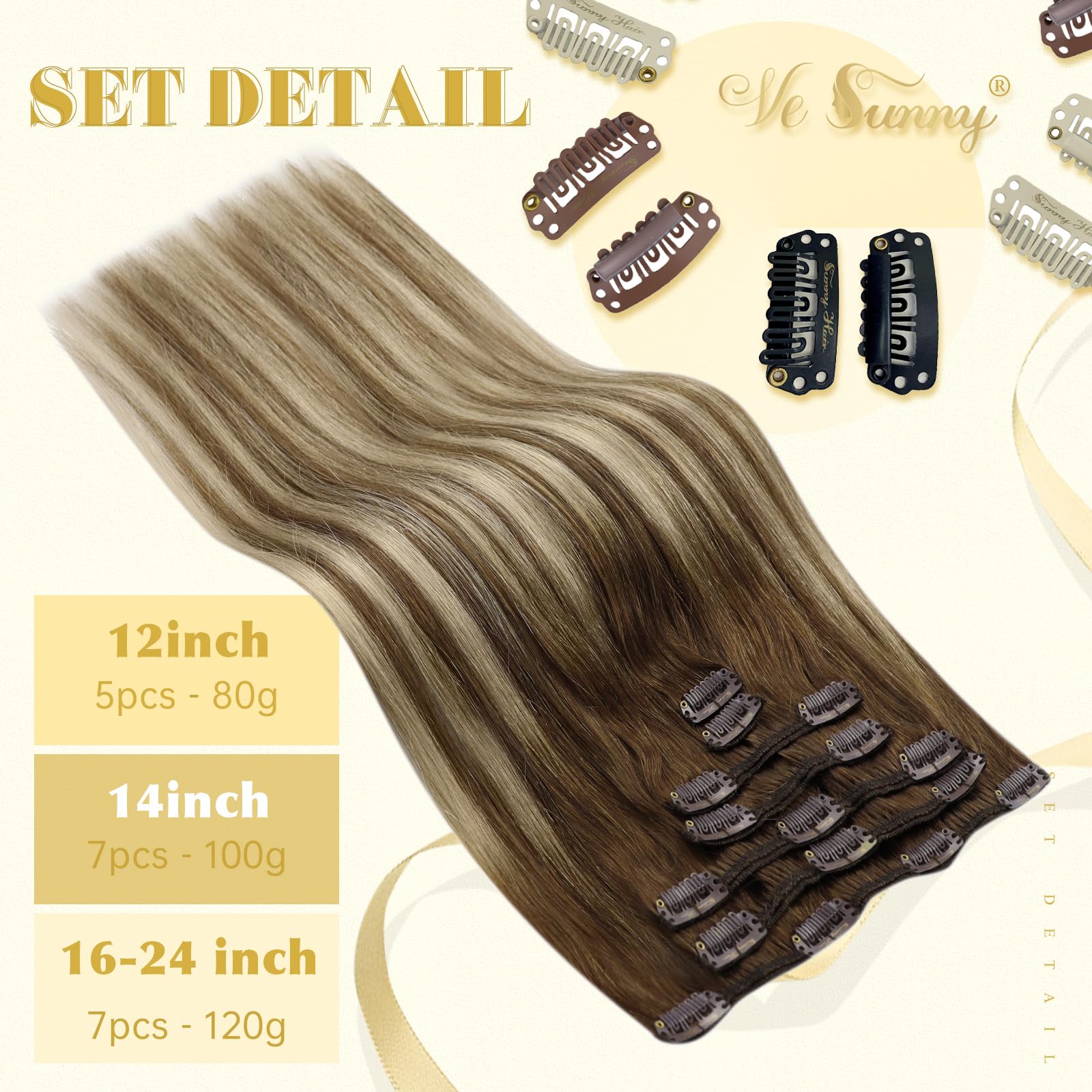 Ve Sunny Balayage Clip In Hair Extensions Human Hair Clip In Extensions Brown Blonde Clip In Ombre Hair Extensions Chestnut Brow