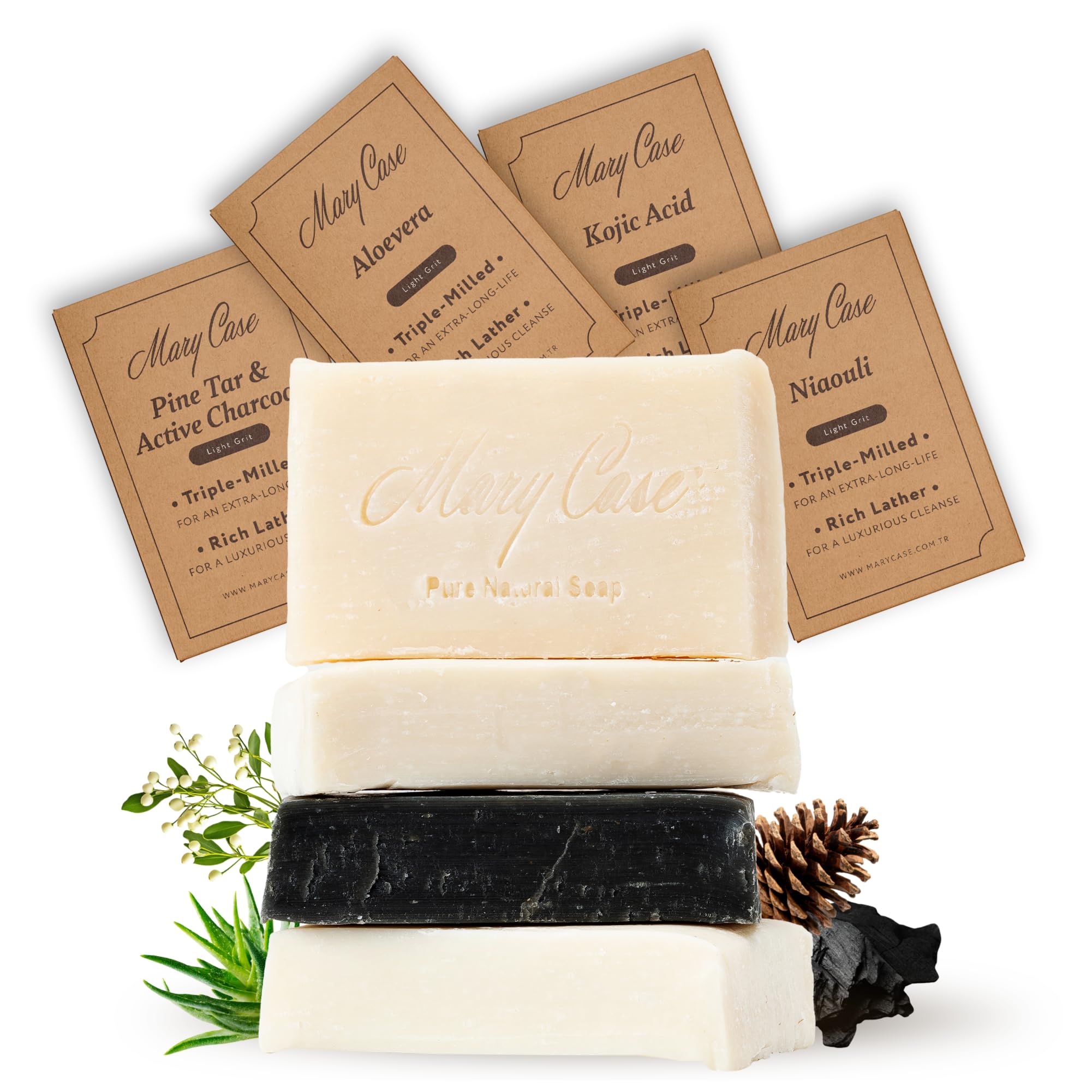Mary Case Wellness Variety Bar Soap Set of 4 | Kojic Acid, Pine Tar, Niaouli & Aloe Vera Natural Soaps | Bath Soap for Men & Wom