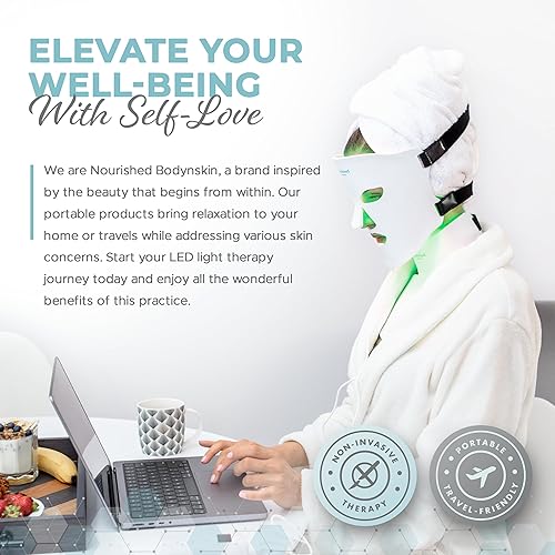 Nourished Bodynskin LED Light Therapy Face & Neck Mask - 7 Colors, Rejuvenation, Anti-Aging - 1 Count, White, Model NBS-1