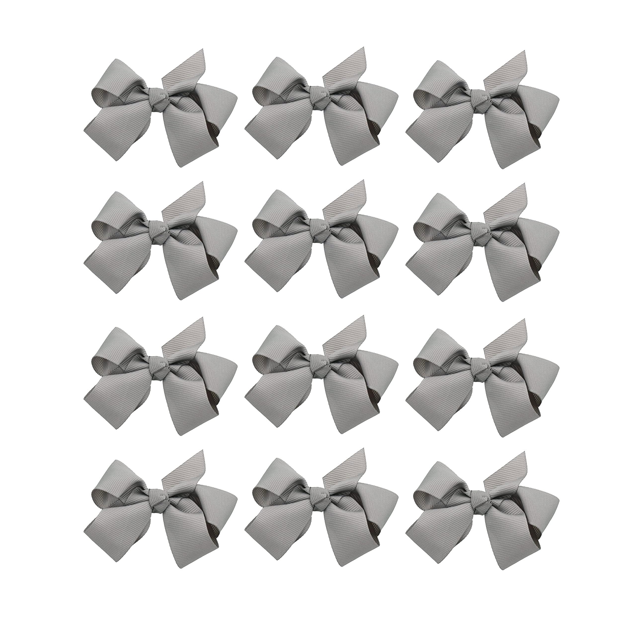 Small Solid Bow for Girls - Set of 12 (Grey)