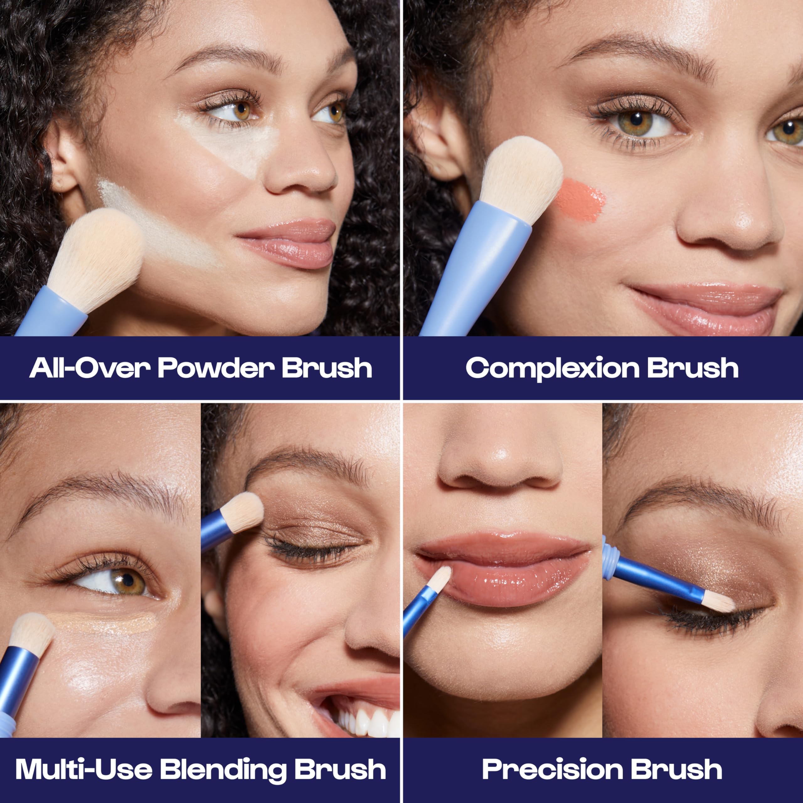 Alleyoop Overachiever 4-In-1 Makeup Brush - Powder Brush, Multi-Use Small Blending Brush, Precision Brush & Complexion Brush - V