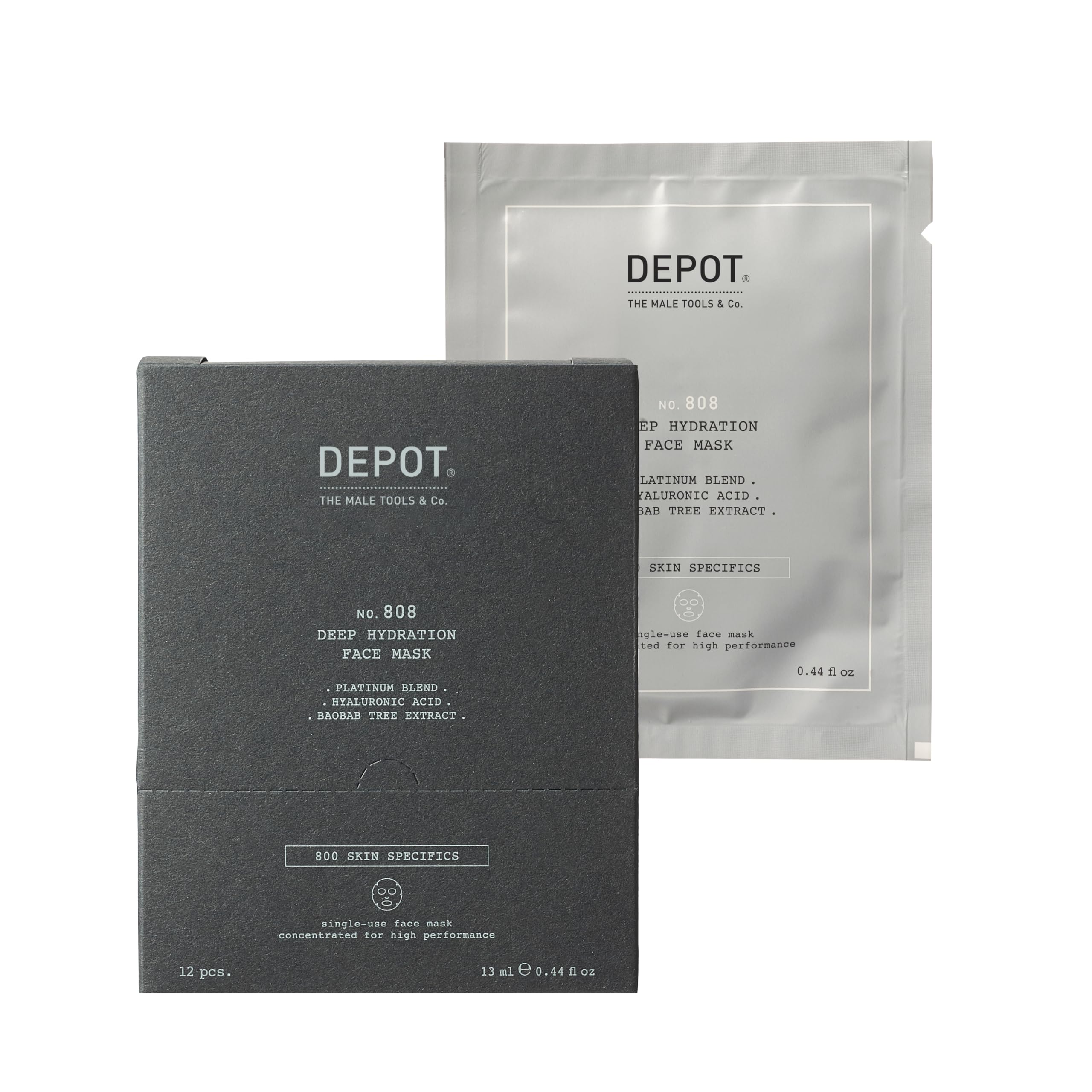 DEPOT No. 808 Deep Hydration Face Mask for Men | Soothing, 12 Masks