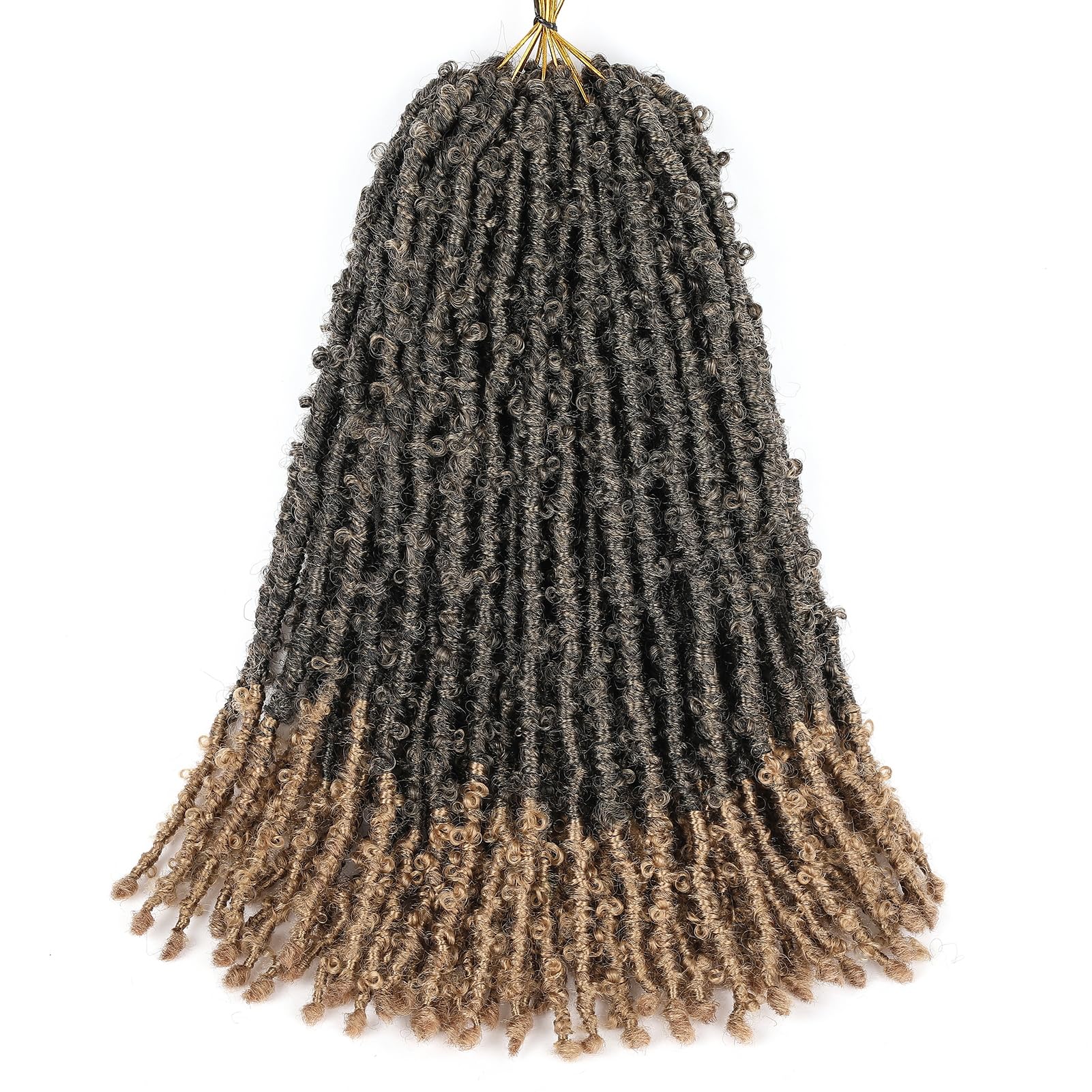 GUOHUI Butterfly Locs Crochet Hair 16 Inch 6 Packs Color Ombre Honey Blonde All Handmade Pre-Looped Distressed Faux Locs Braids 