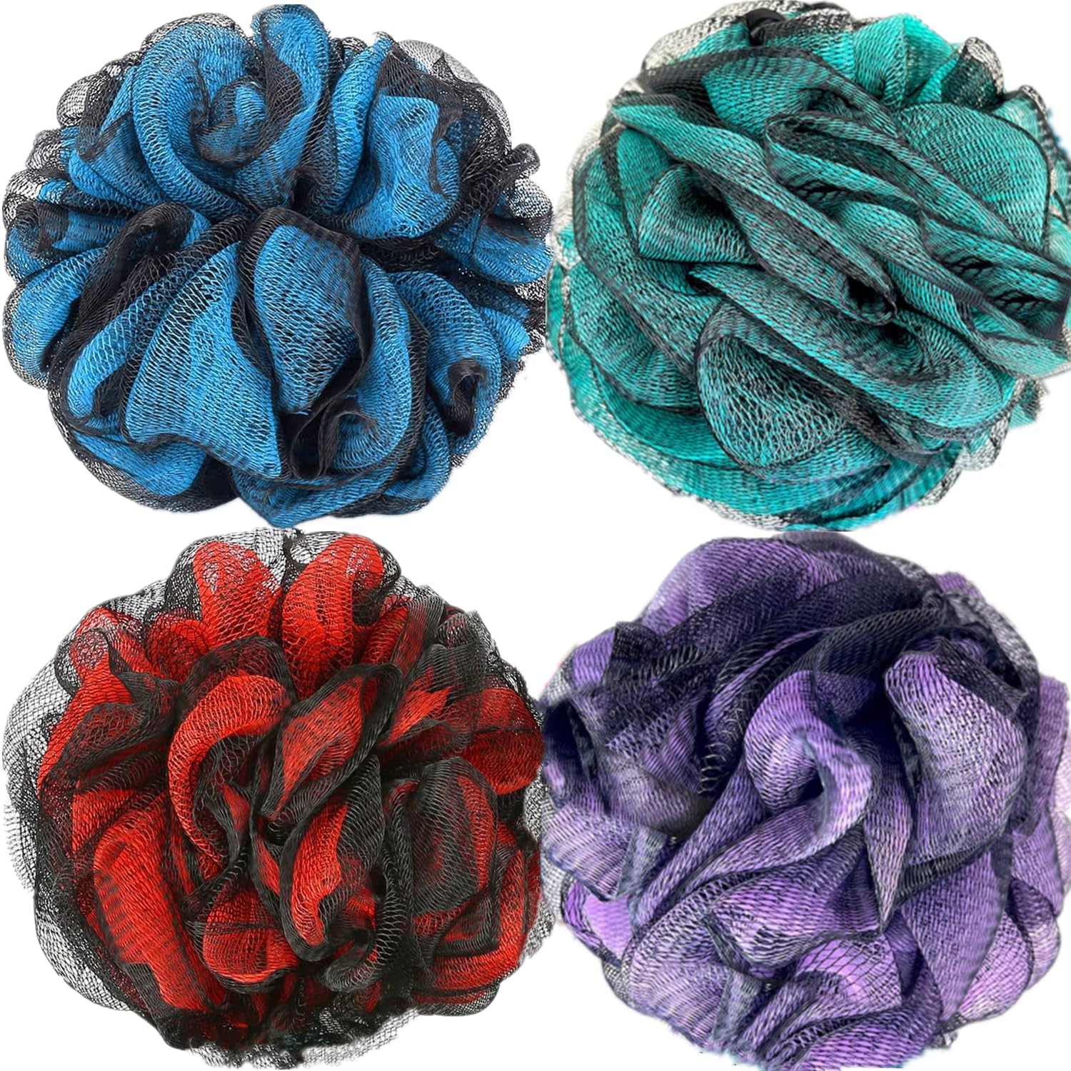 Fu Store Bath Sponges Shower Loofahs 60G Mesh Balls Sponge For Body Wash Bathroom Men Women - 4 Pack Scrubber Cleaning Loofah Pu