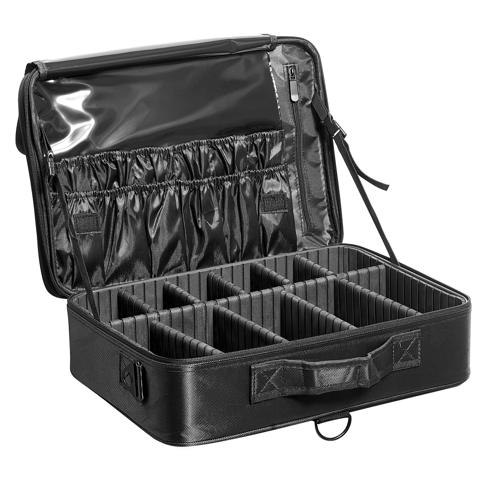 VEVOR Makeup Train Case Large Storage 3 Tiers, Convenient Carry With Handle, Strap, Professional Waterproof Oxford Makeup Storag