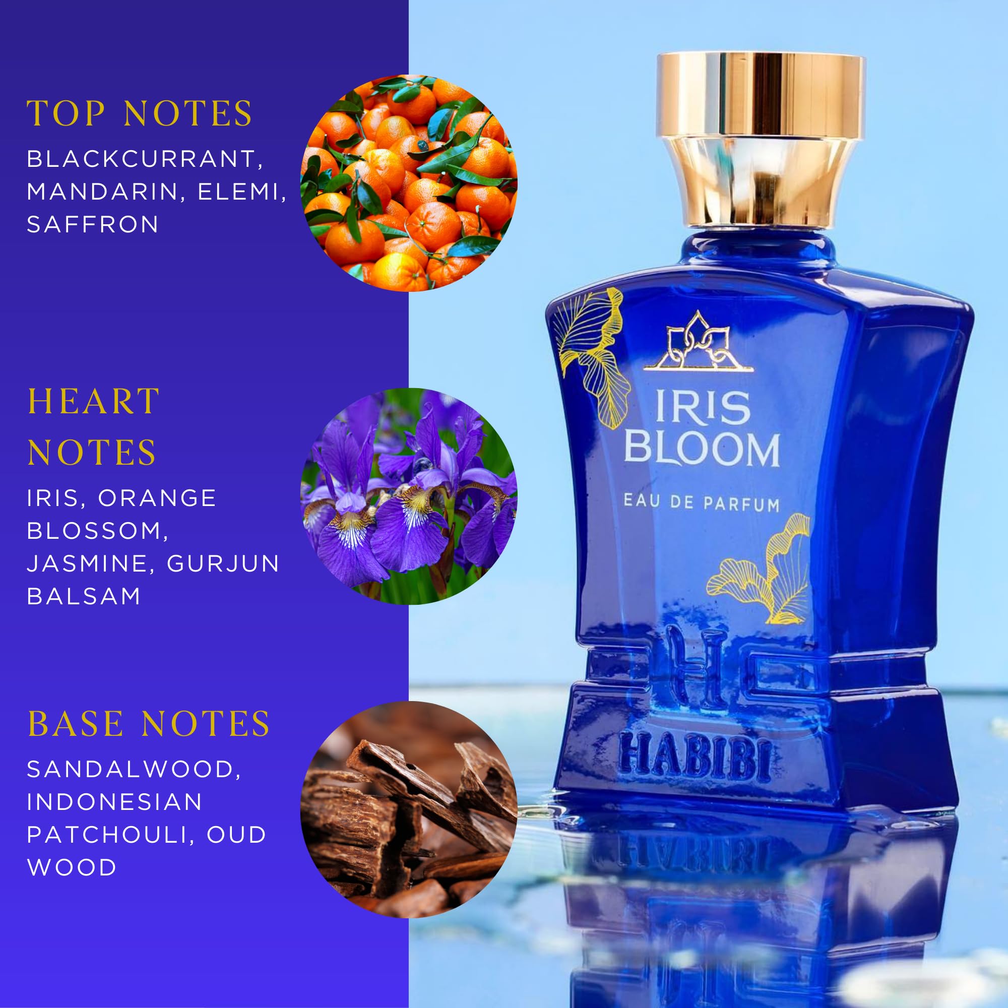 H HABIBI Iris Bloom Long-Lasting Arabian Perfumes for Women, Eau de Parfum for Women (2.5 Oz) Unique Fragrance With Rare Exotic