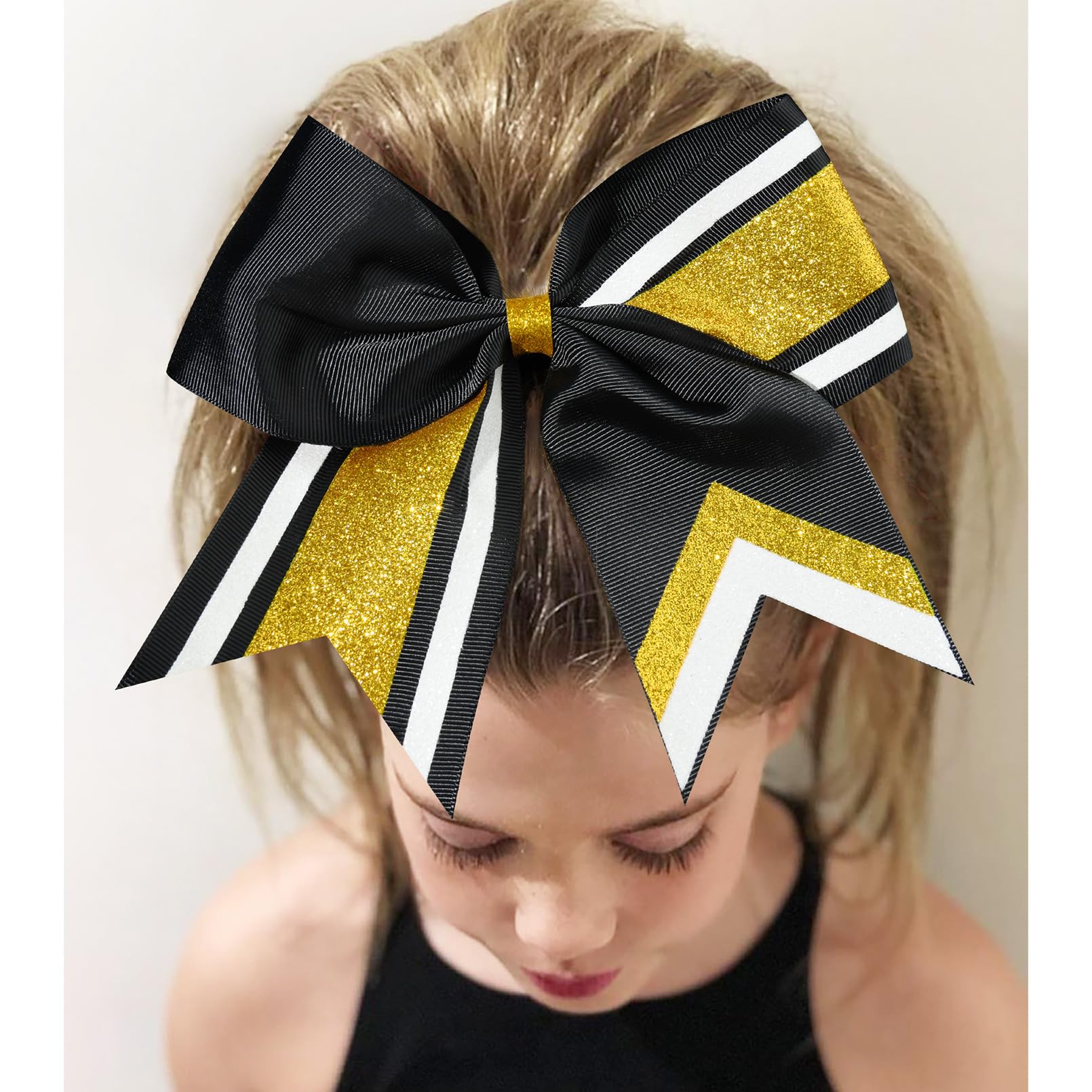 8 Pcs Large Cheer Hair Bows 8'' Glitter Hair Bows Gold Black Sparkly Cheerleading Softball Team Bow Hair Accessories For Cheerle