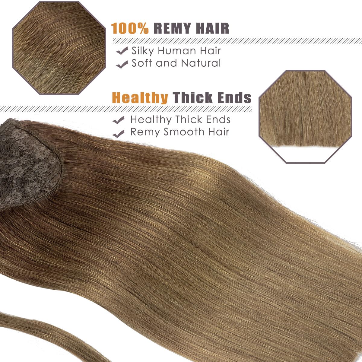 Lacer Balayage Real Hair Ponytail Extension Light Mixed Dark Brown To Light Brown Wrap Around Ponytail Extensions Human Hair Pie