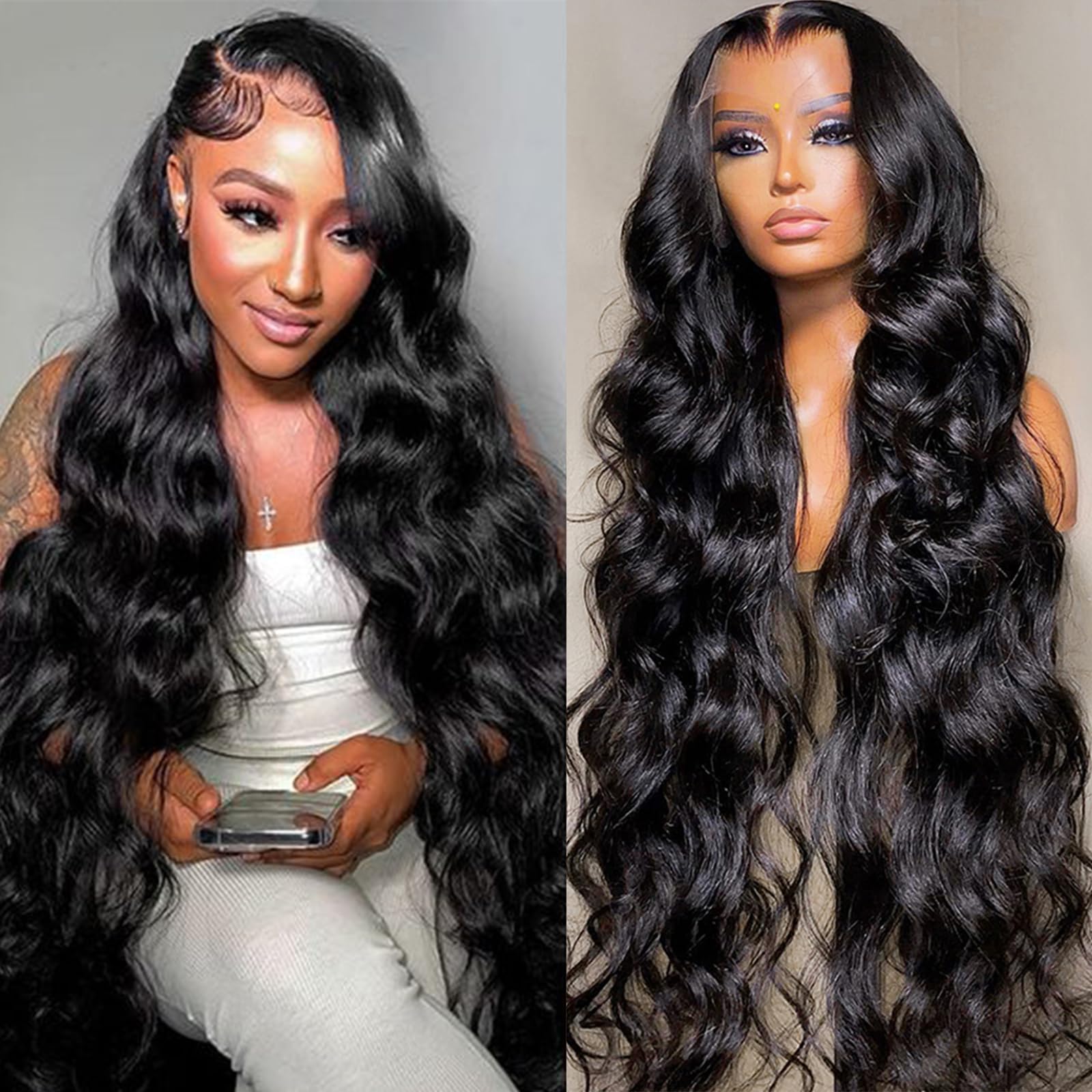 Lemoda 13x4 Full Lace Frontal Wig 180 Density Body Wave Lace Front Wigs Human Hair Transparent Lace Pre Plucked 12A Brazilian Vi