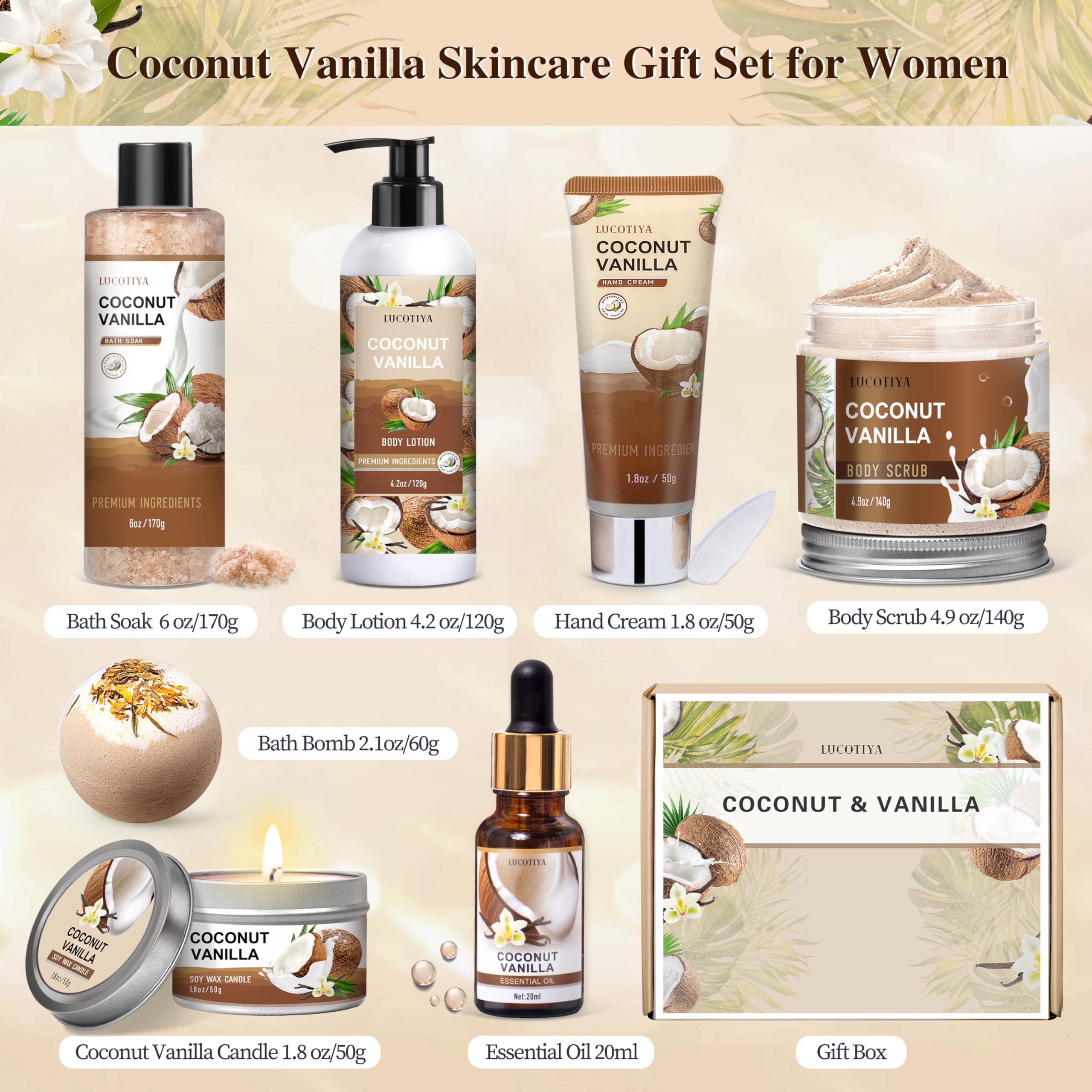 Gifts For Women, Birthday Gifts For Women, Bath And Body Gifts Set, Spa Gifts For Women Vanilla Coconut, Self Care Relaxing Bath