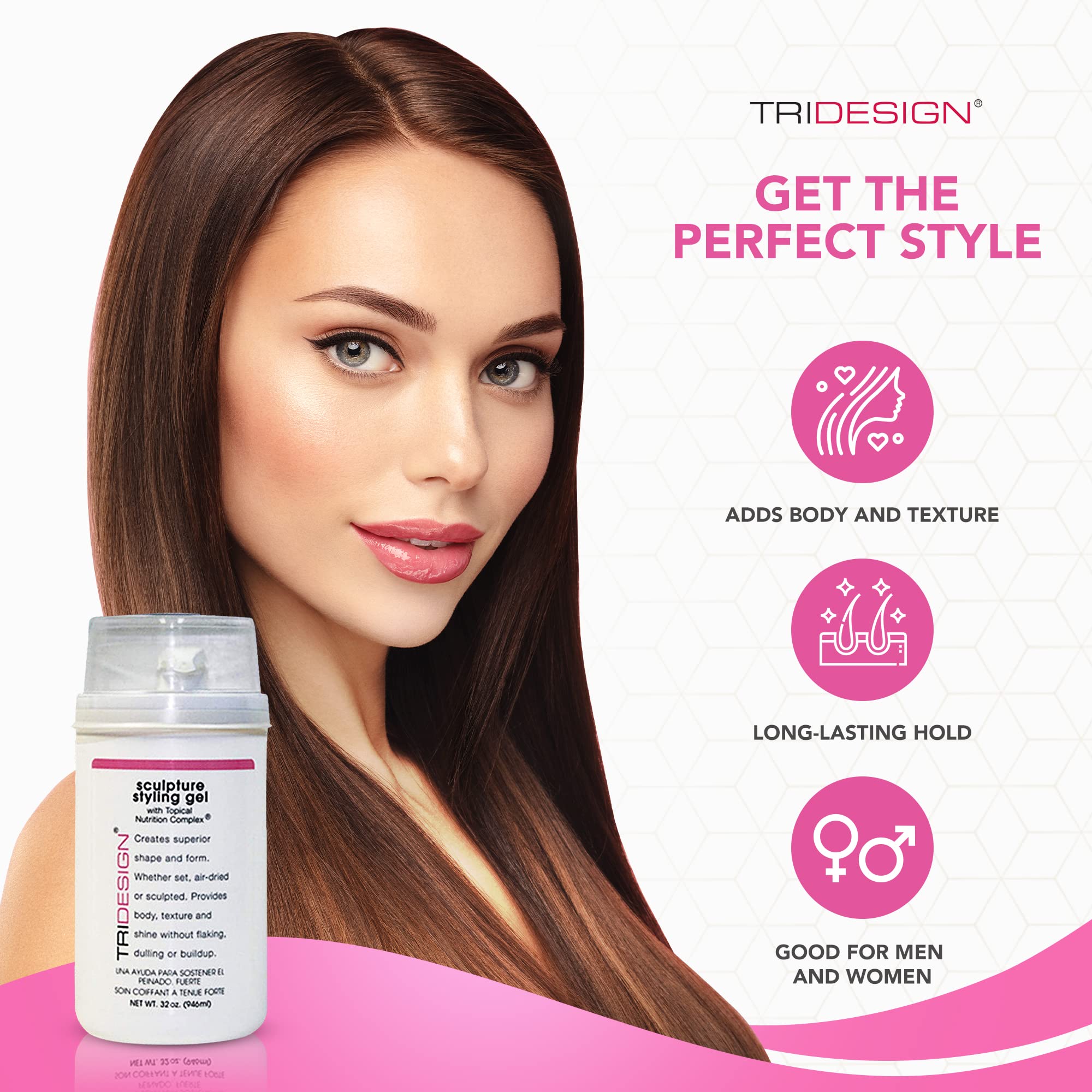 TRIDESIGN Hair Styling Gel, 32 oz - Medium Hold with Shine for Men and Women