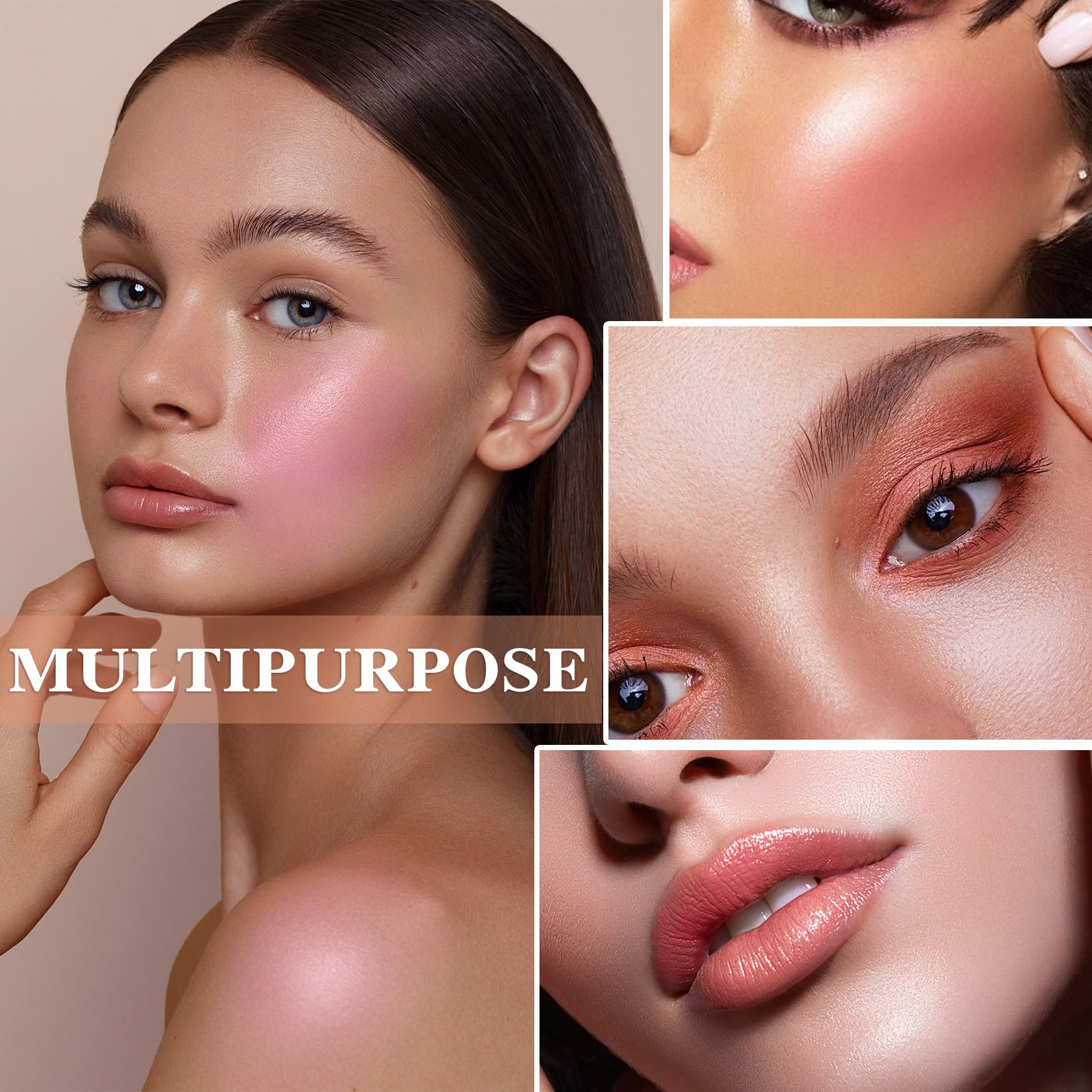 3 Pcs Cream Blush Stick With Brush,Waterproof Multi Cream Blush Stick Makeup,Lightweight,2 In 1 Multi Stick Blush For Cheeks & L