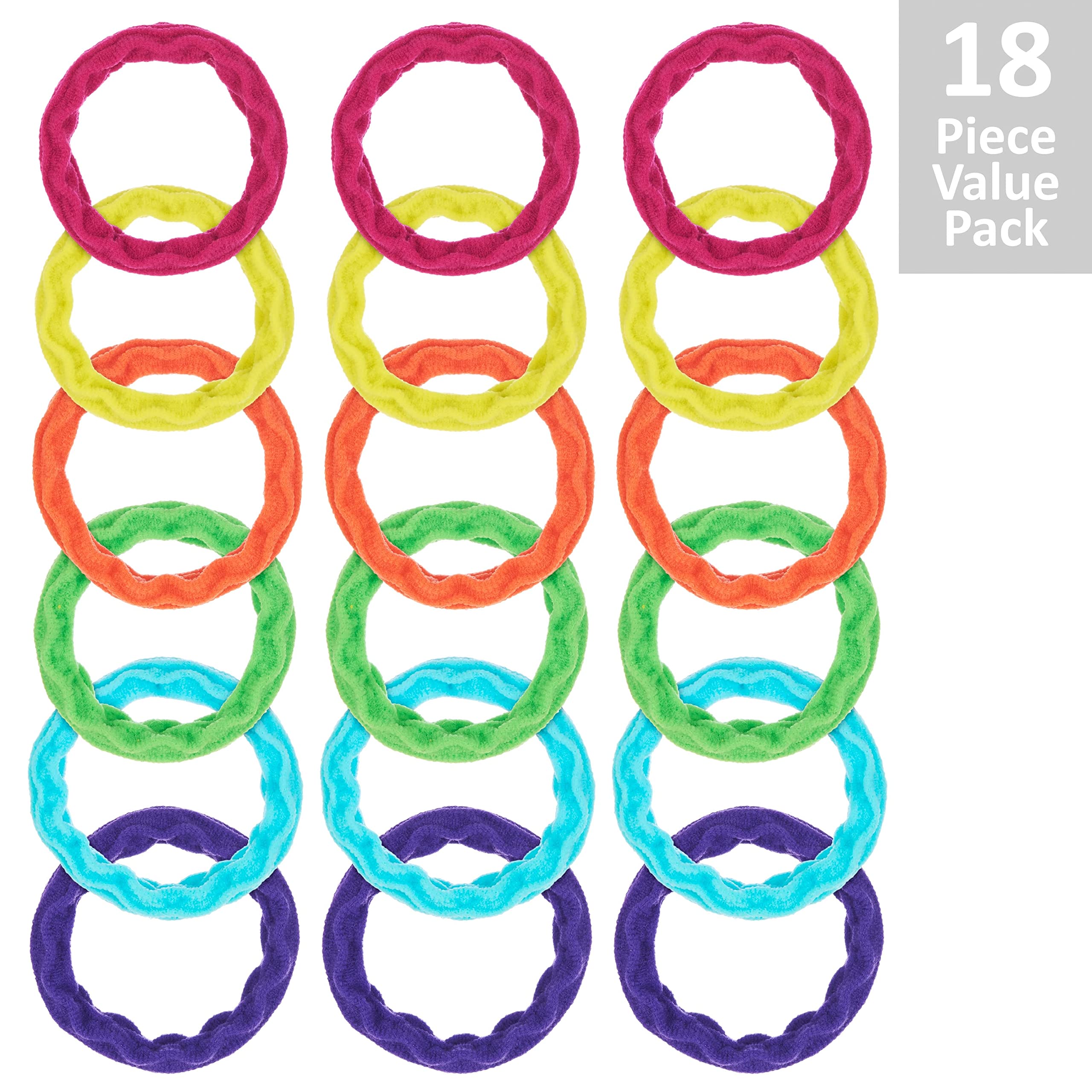 Expressions 18pc Waved Ponytail Elastic Set in Bright Colors - Ponytail Holders Hair Ties Value Pack - Colorful Ponytail Holders