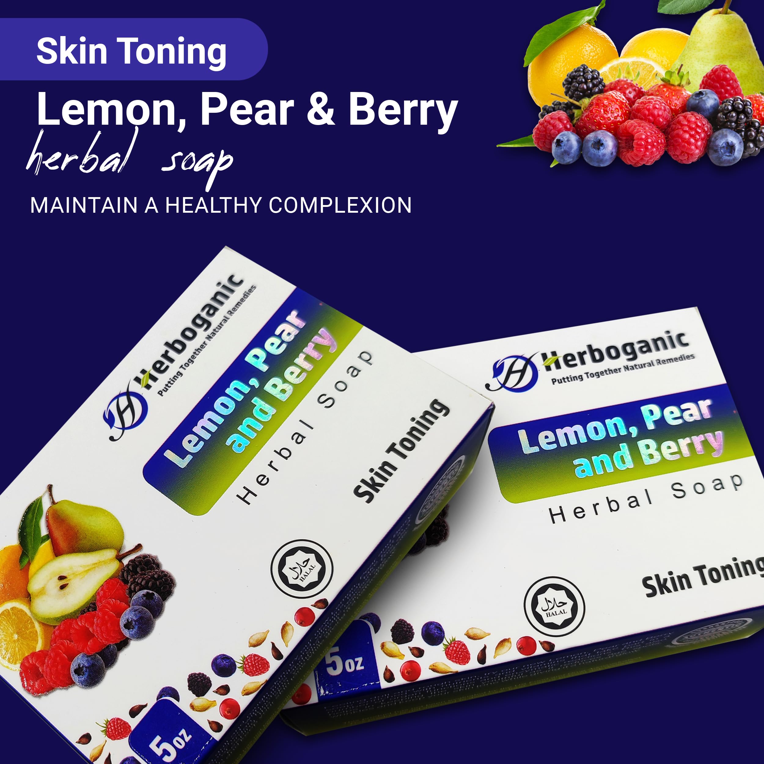 HERBOGANIC Lemon Pear and Berry Herbal Soap | Pack of 3 of 5oz soap Bar | Natural Bar Soap for Face and Body | Hydrating and Nou