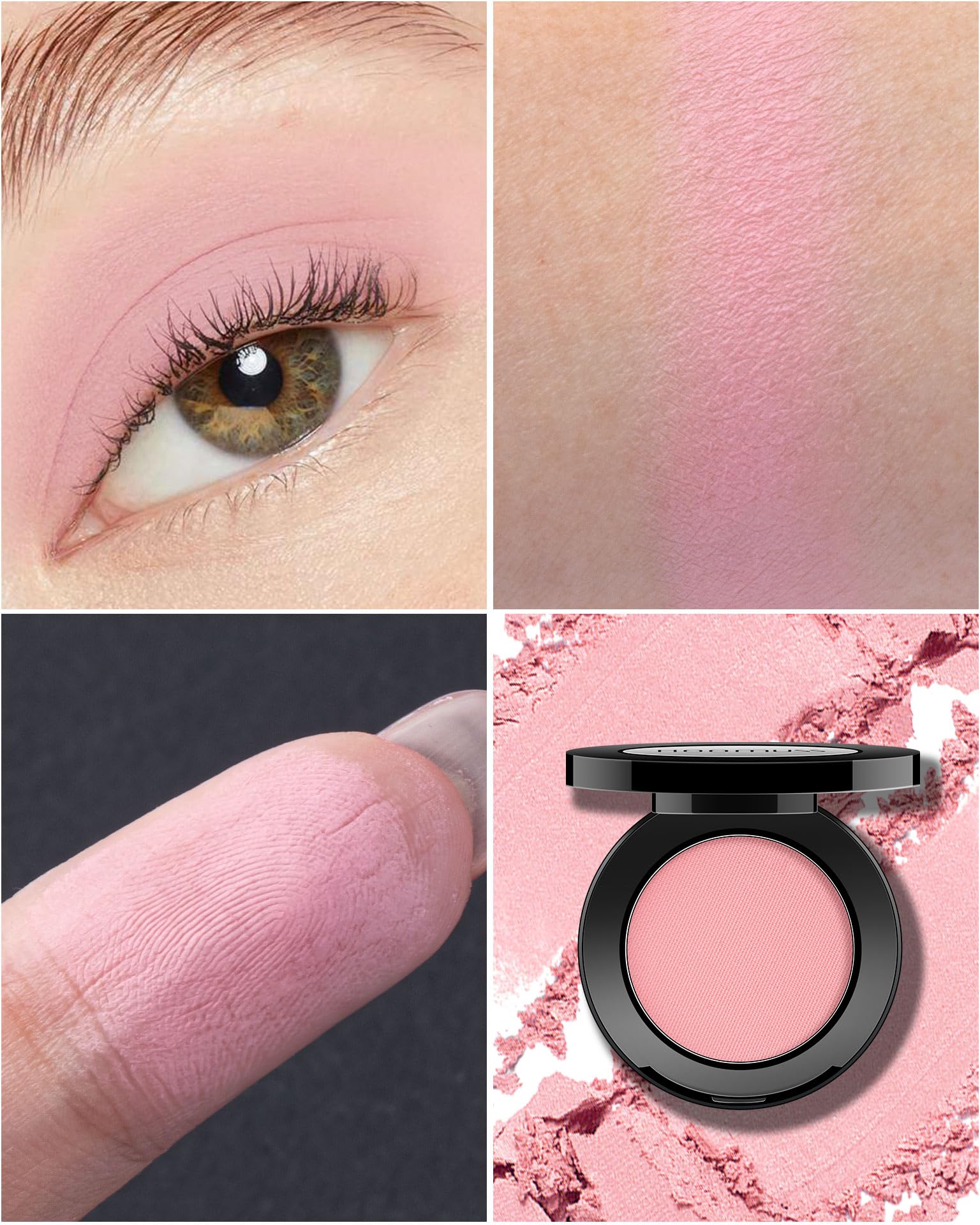 Hoomuss Single Pink Eyeshadow Matte, Handmade Pressed Eyeshadow Palette Long Lasting With No Creasing, Intense Color Pigmented P