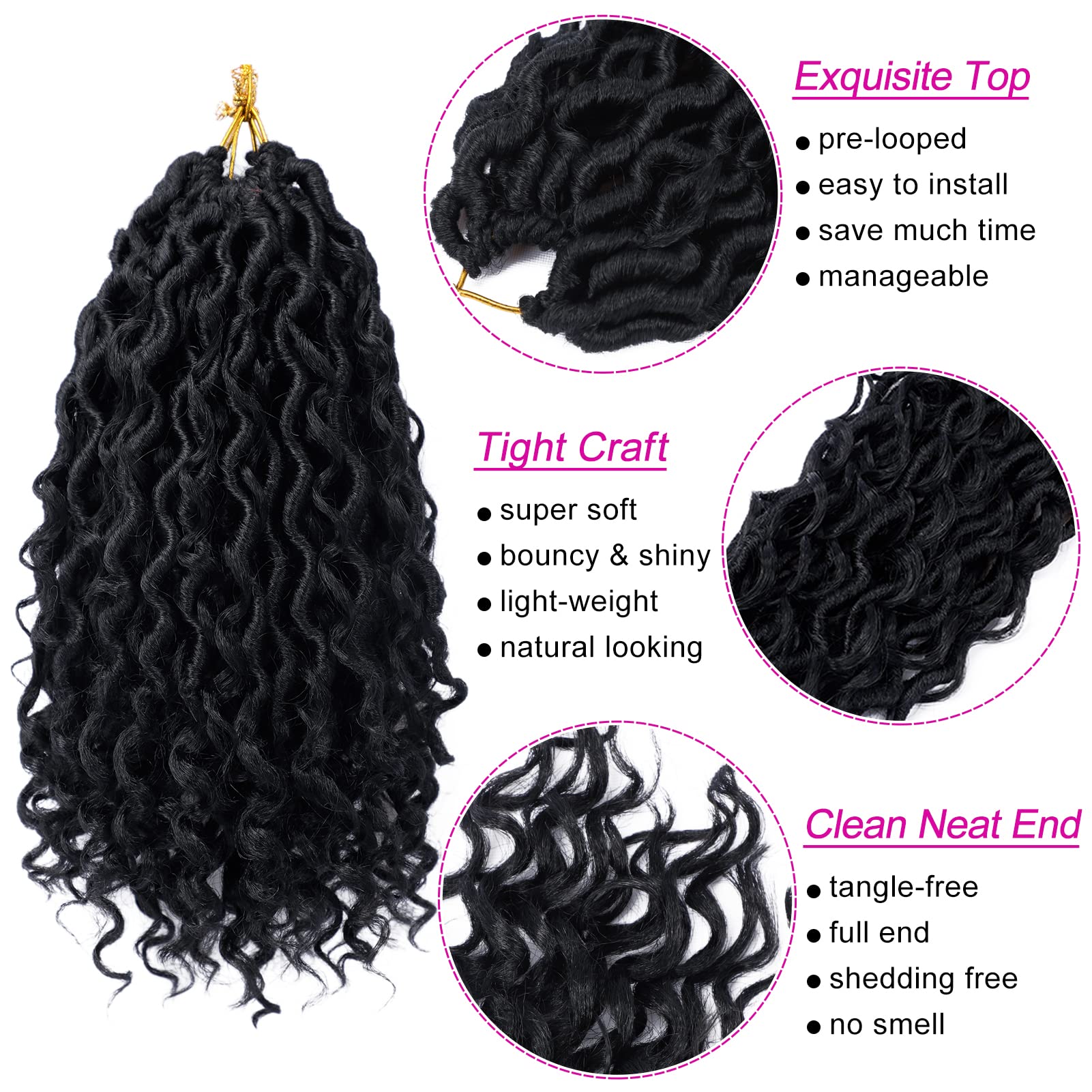 Dorsanee Goddess Locs Crochet Hair, 10 Inch, 7 Packs, Curly Faux Locs, Synthetic, Color #1B