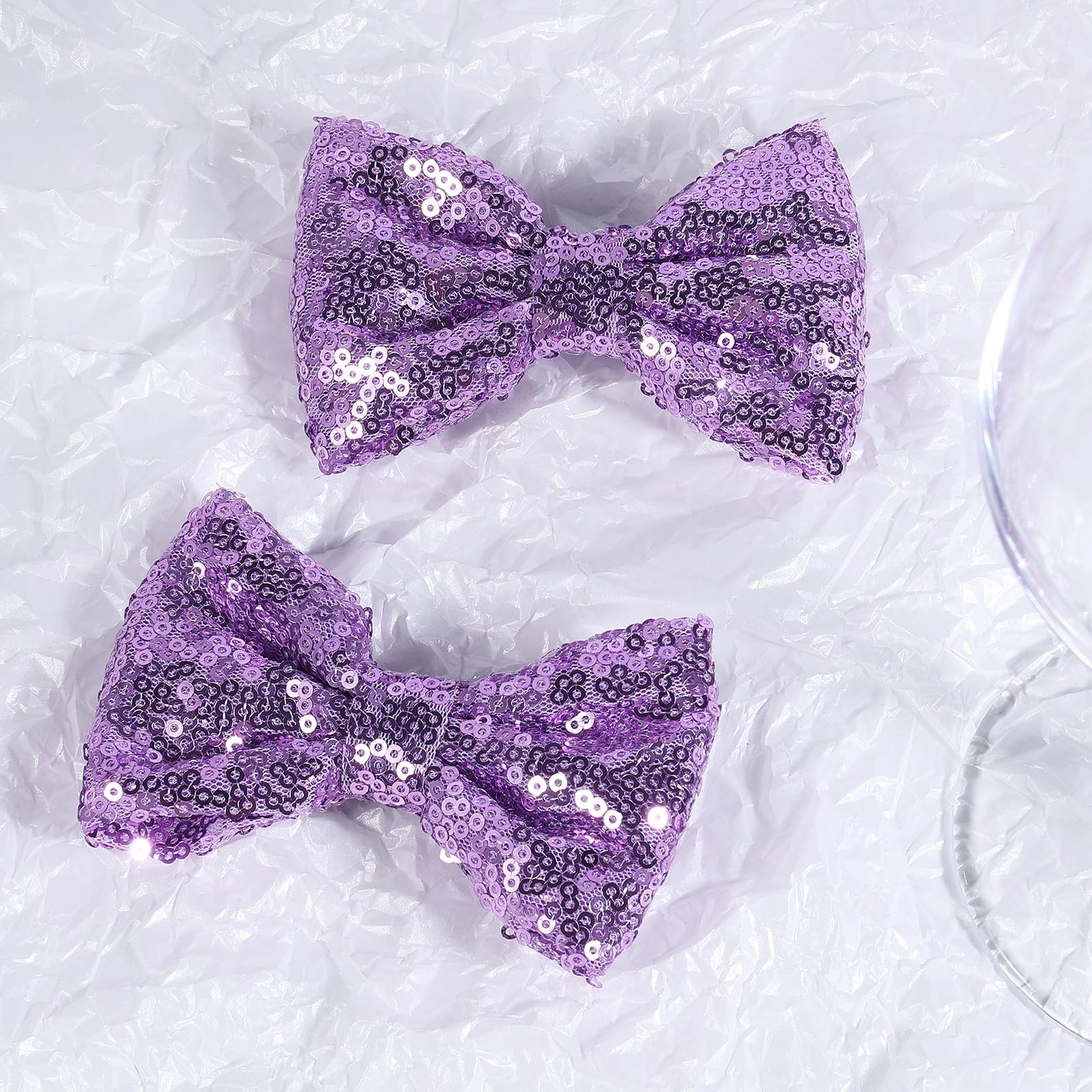 4'' Purple Sparkly Glitter Sequin Hair Bows Clips For Toddler Girls Valentines Christmas Birthday Gift Party Dress Outfit Decor