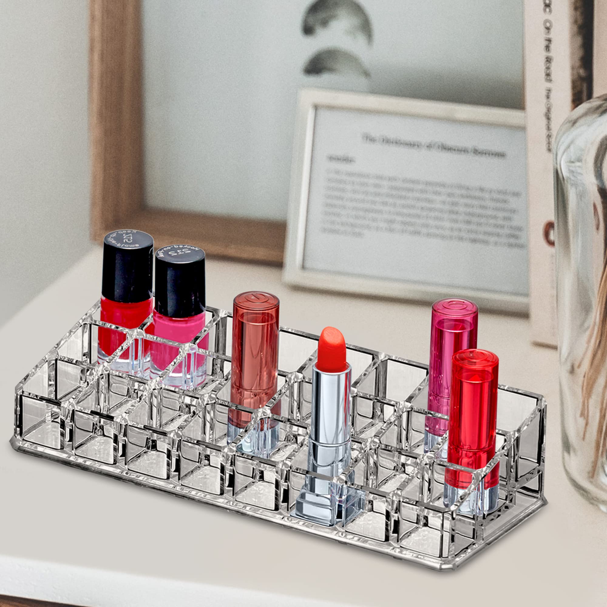 Amazing Abby - Glamour - 24-Slot Acrylic Lipstick Organizer, Lipstick Holder, Lip Gloss Organizer, Cosmetic Storage Display, Per