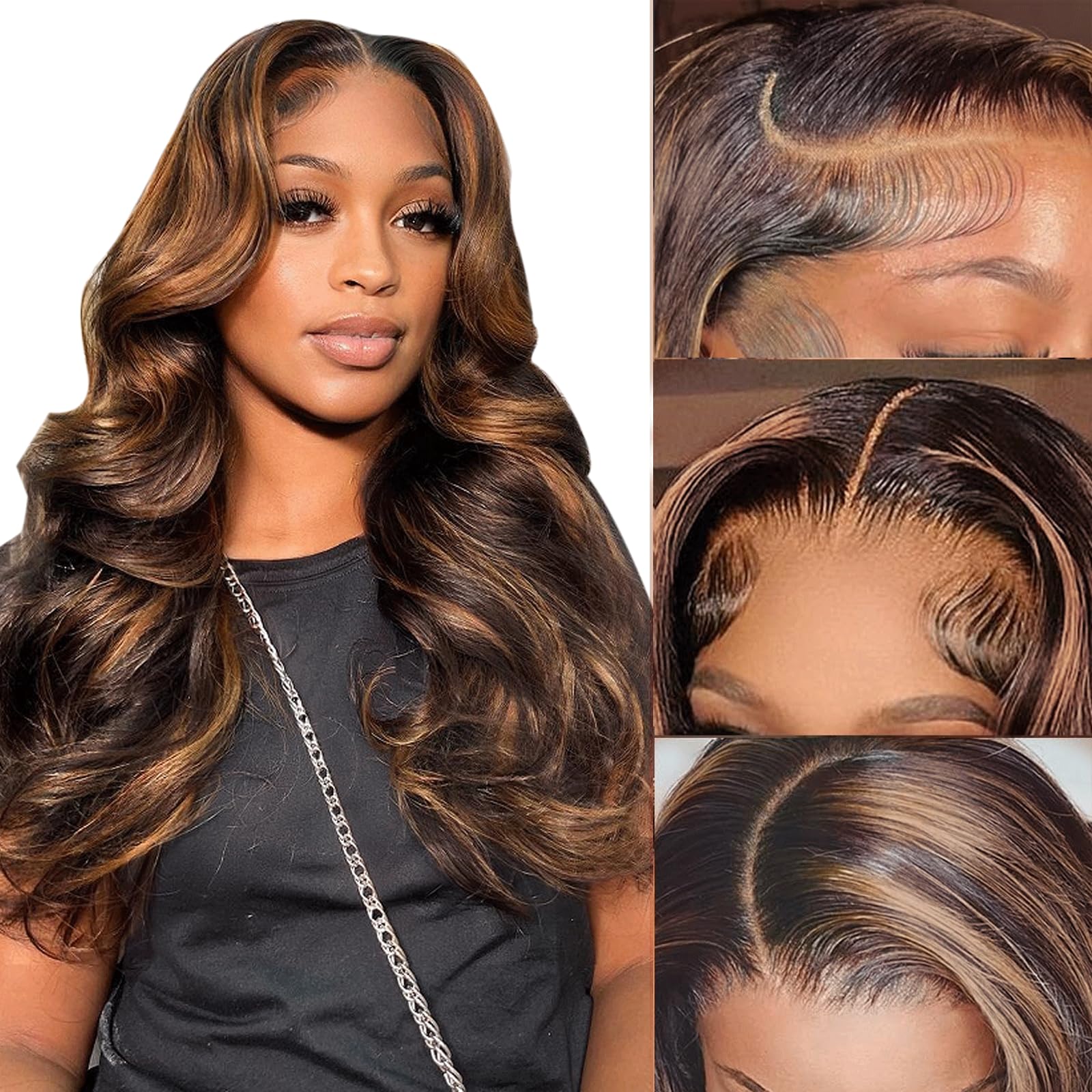 Haha Body Wave Highlight Human Hair Lace Frontal Wig 13X4 Ombre Lace Front Wig Honey Blonde Highlight Lace Front Wigs Pre Plucke