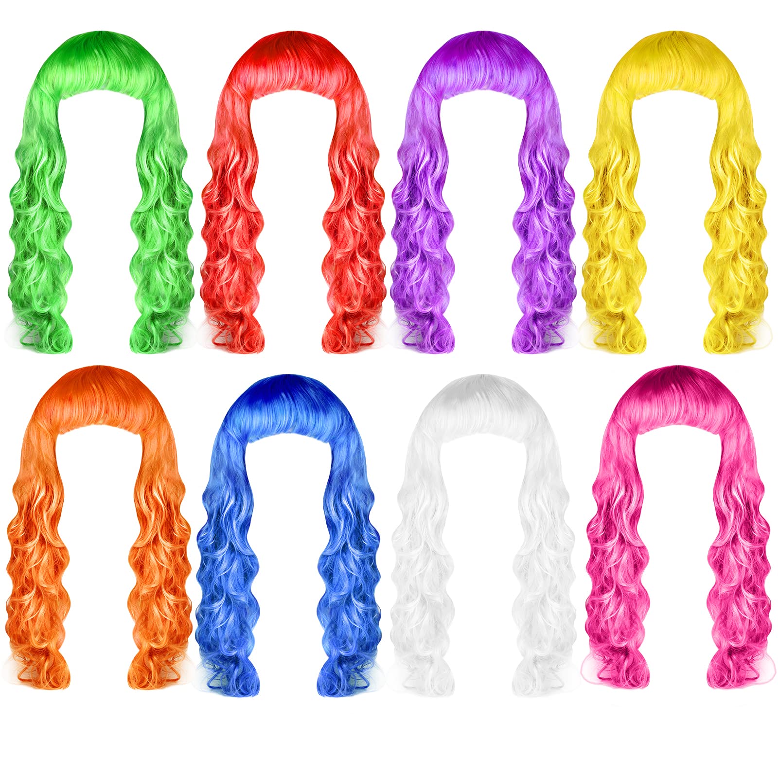 PLULON Colorful Wigs for Women, 8 Pieces Colorful Long Curly Wigs Neon Party Wigs Hair Wig Wavy Hair Wigs for Neon Bachelorette 